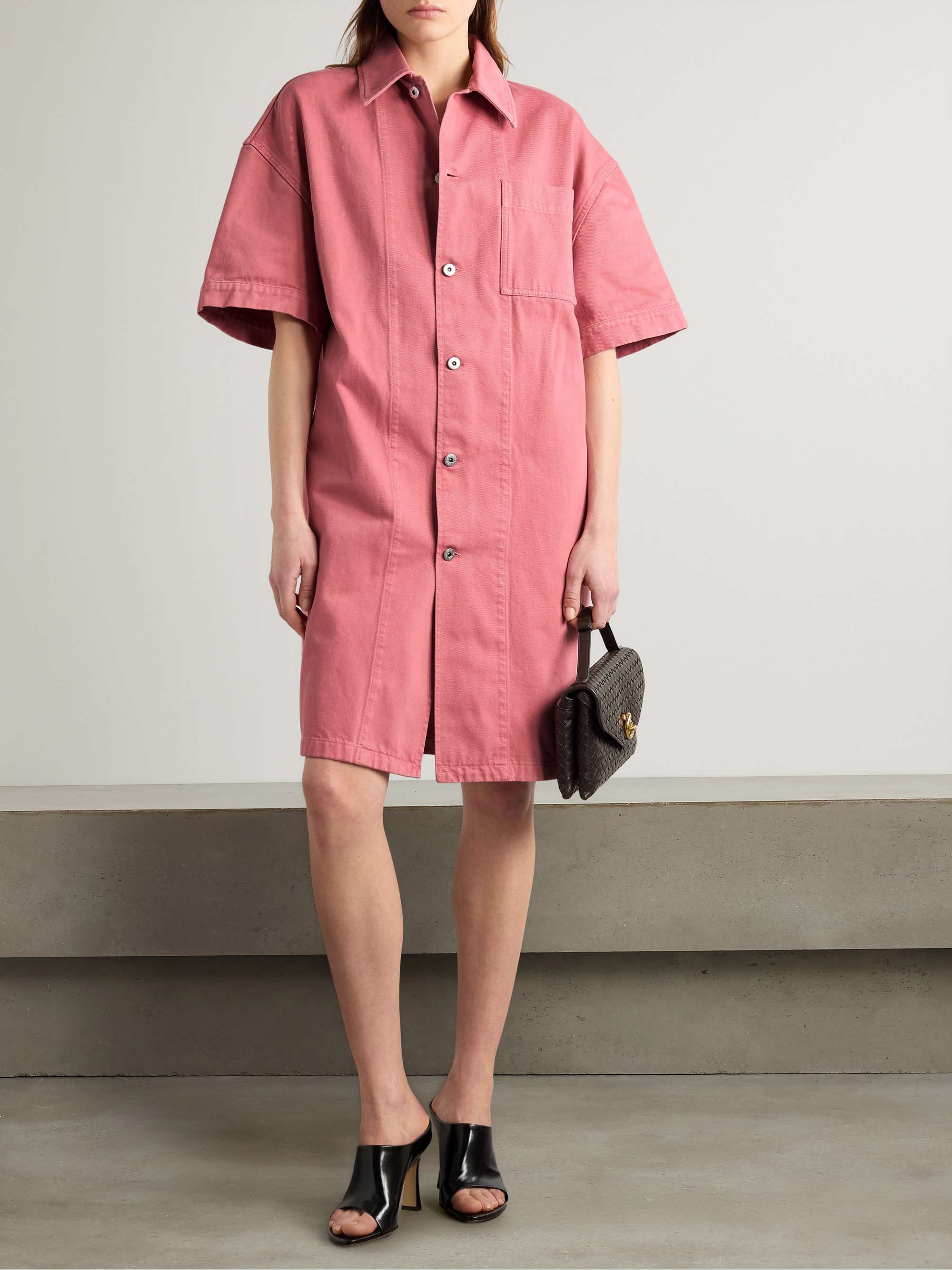Oversized belted denim shirt dress view