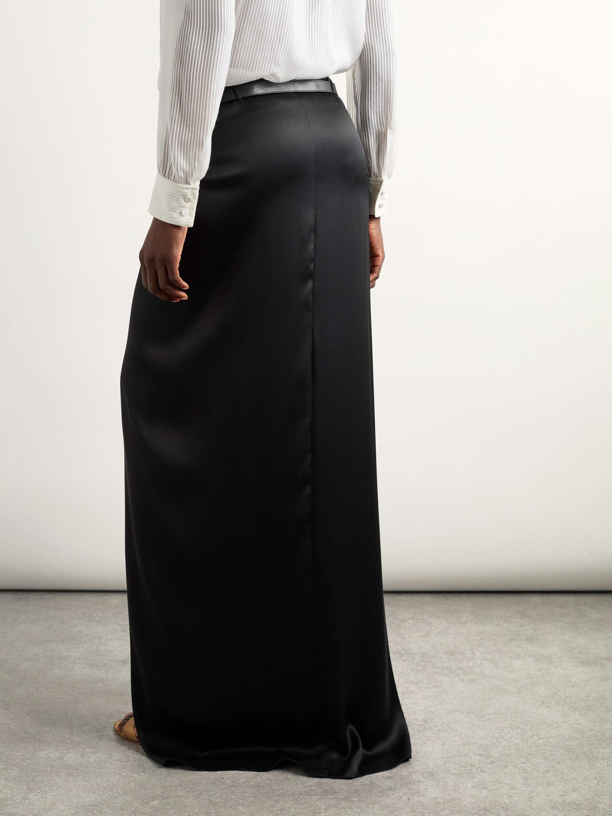 Leather-trimmed silk-satin maxi skirt view