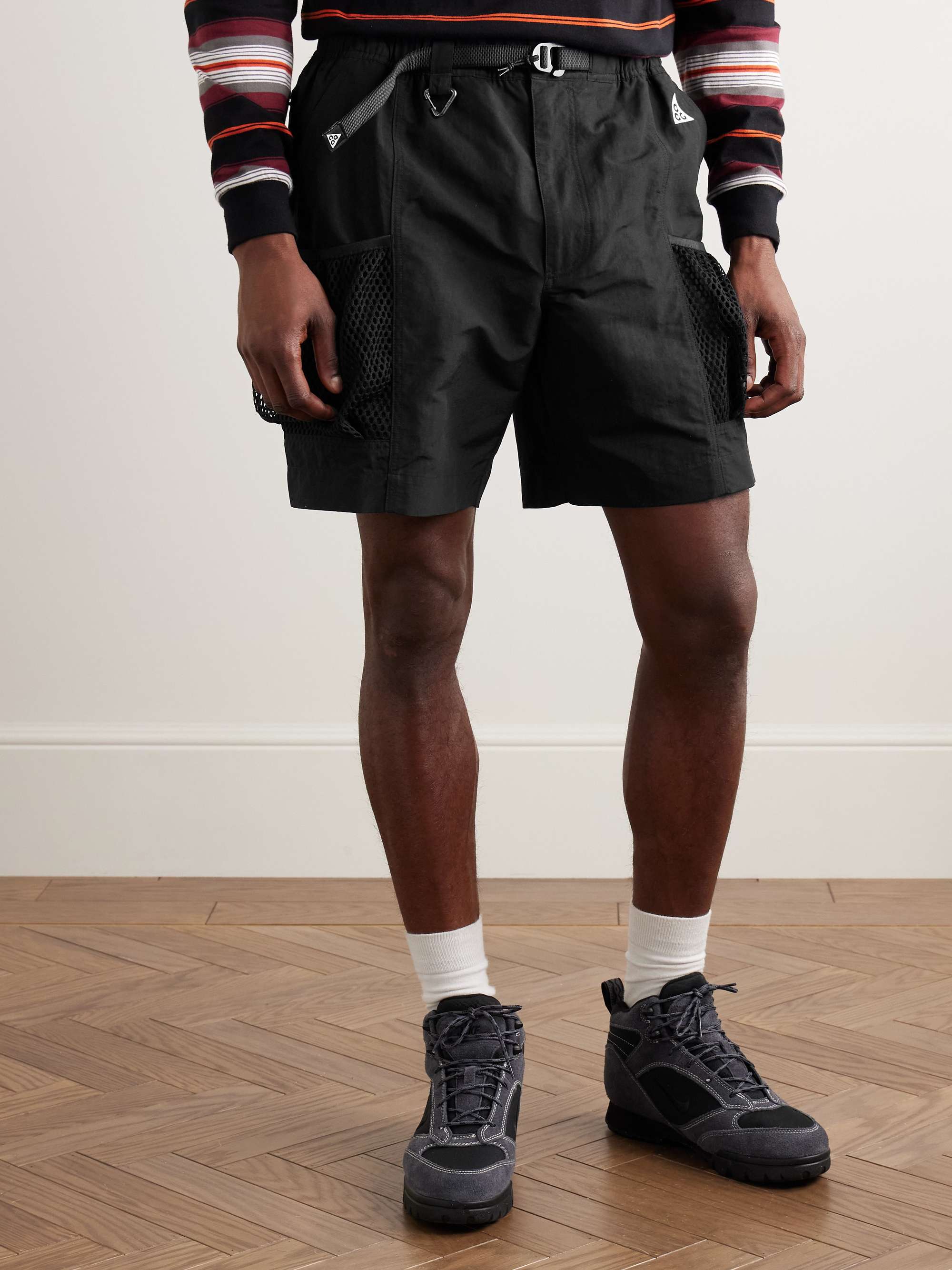 ACG Snowgrass Straight-Leg Mesh-Trimmed Belted Nylon Shorts view