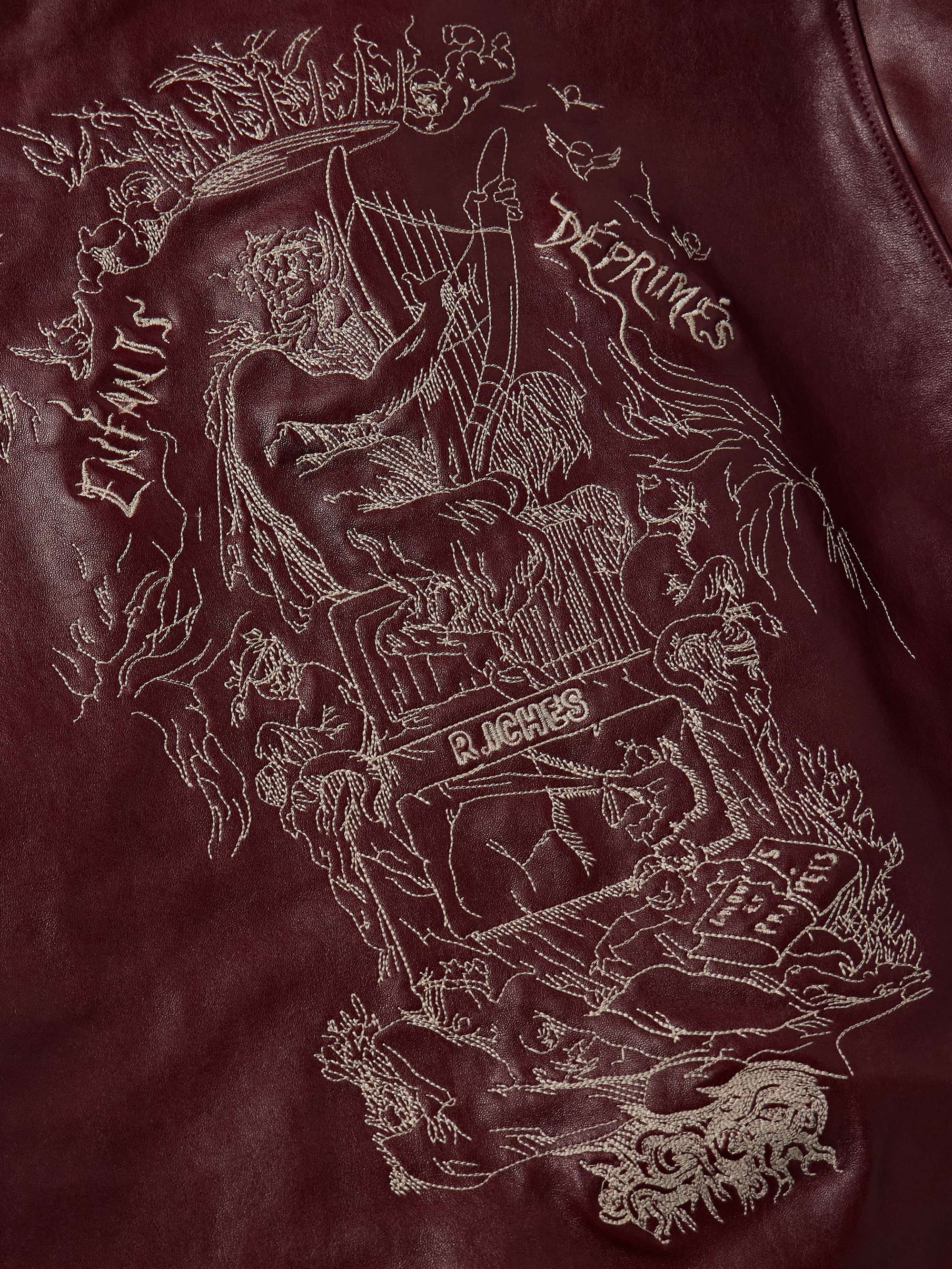 Principe de L'Amour Cropped Embroidered Leather Jacket view