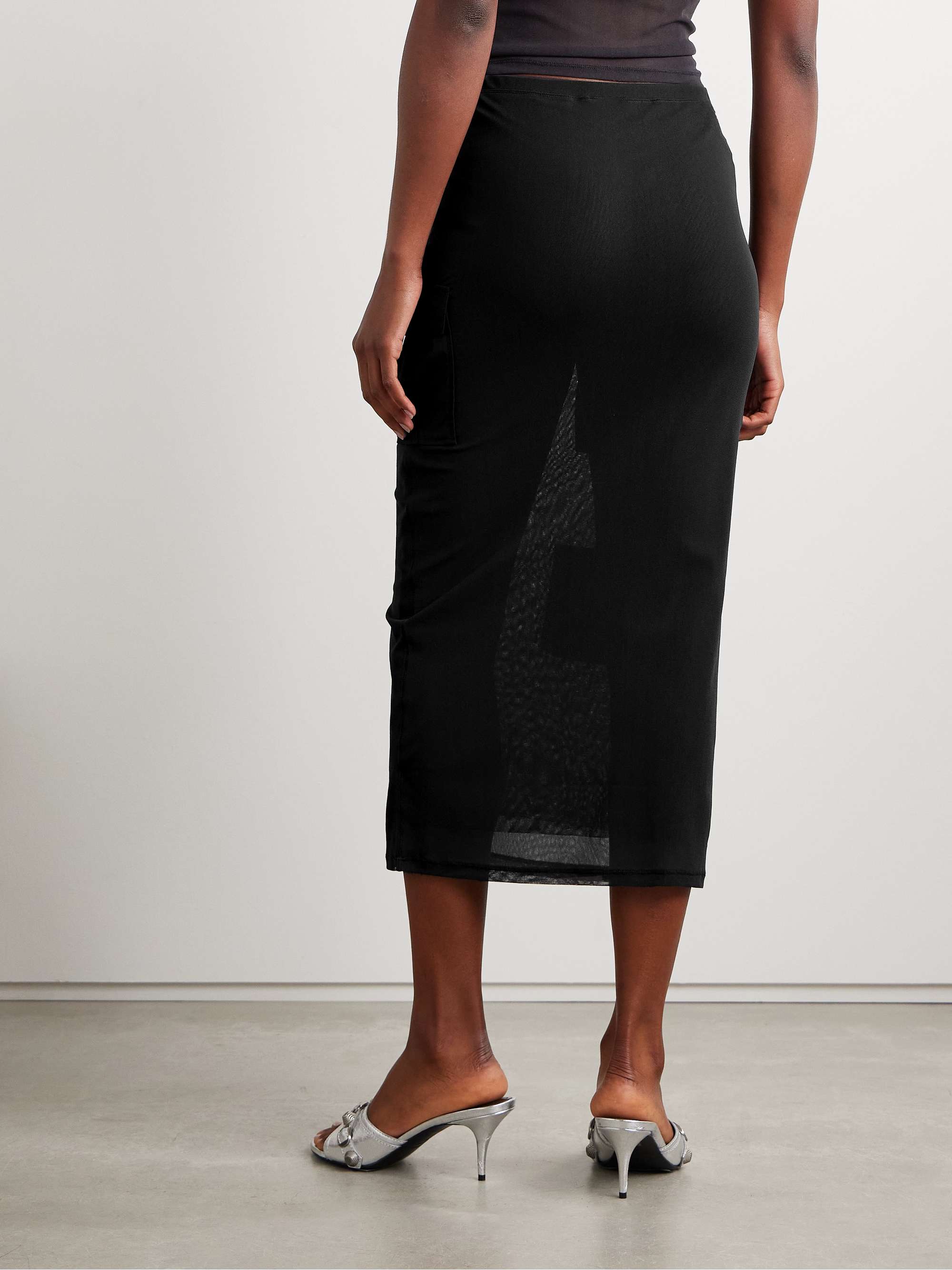 Cotton poplin-trimmed mesh midi skirt view