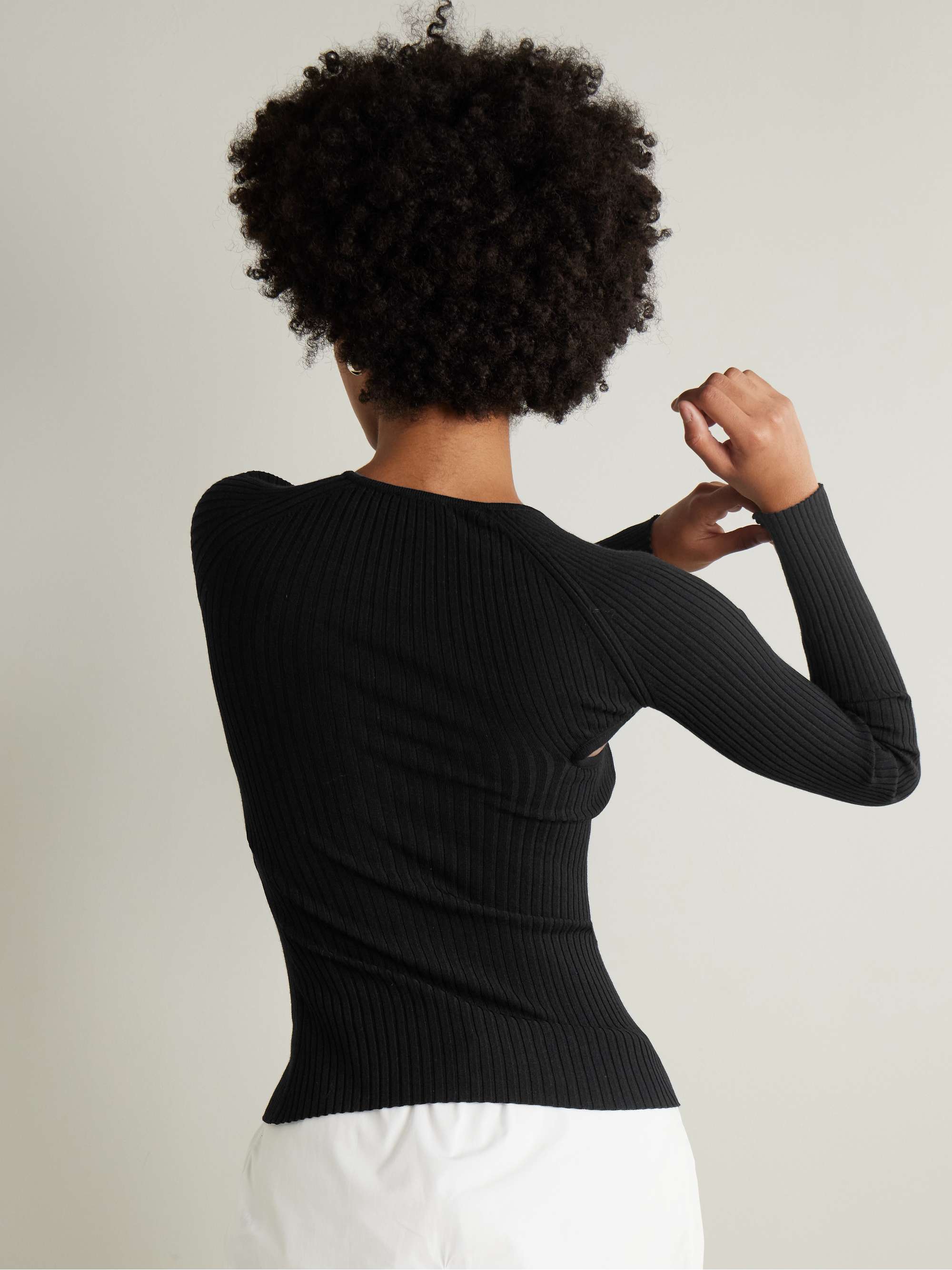 Slash asymmetric ribbed-knit sweater view