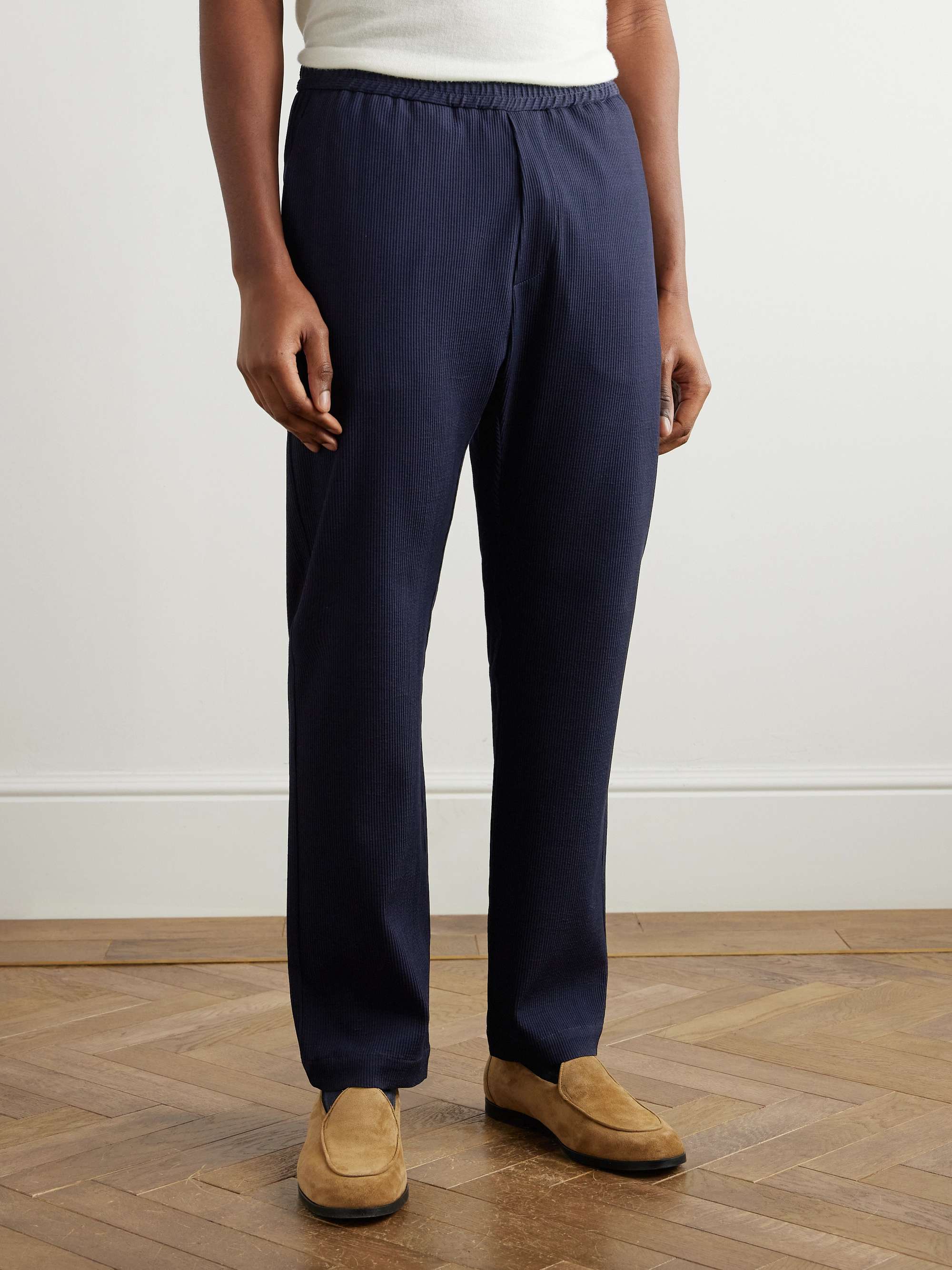 Riobarbo Straight-Leg Ribbed Virgin Wool-Blend Jersey Suit Trousers view