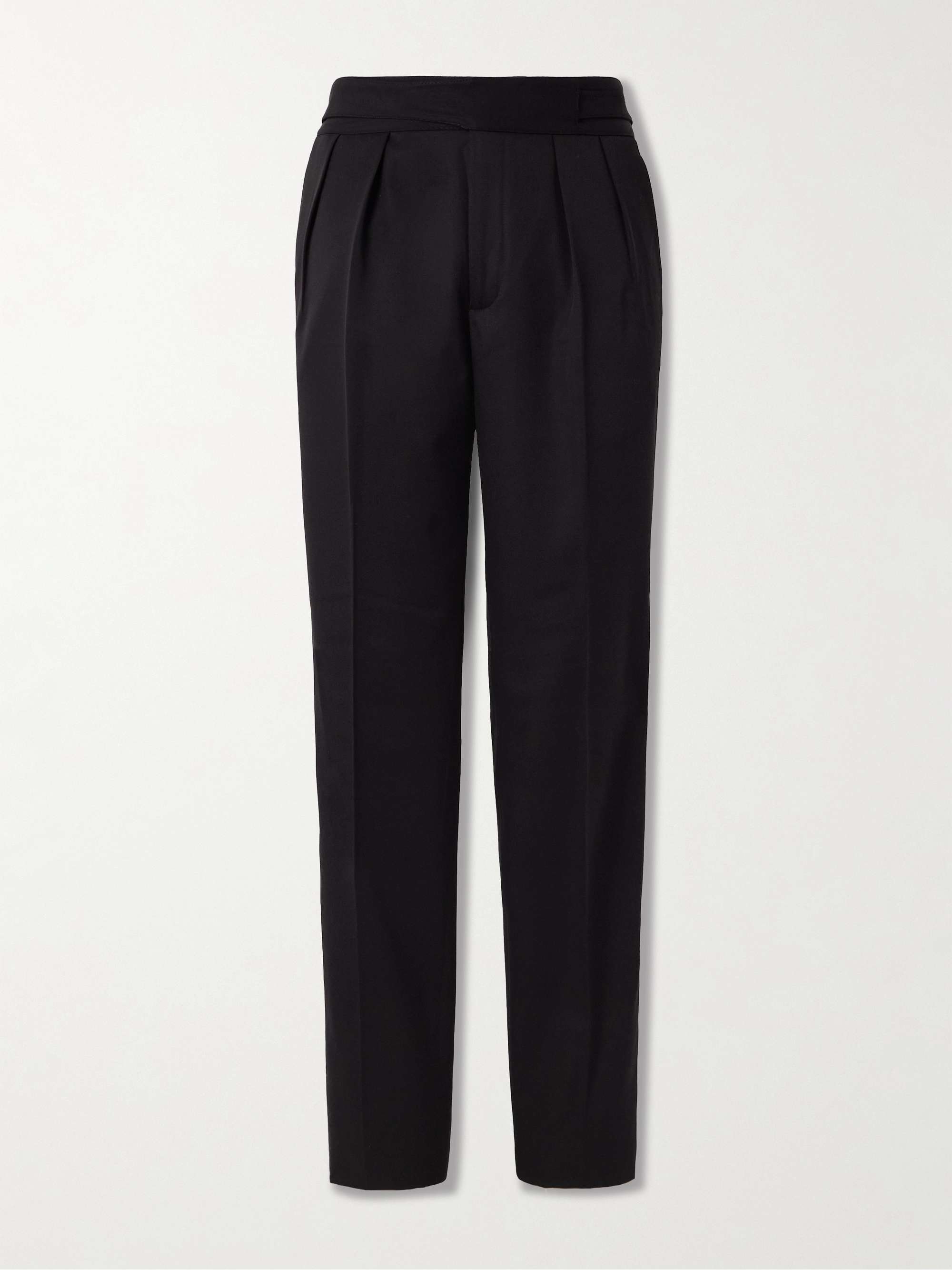 Manny Straight-Leg Pleated Wool Tuxedo Trousers view