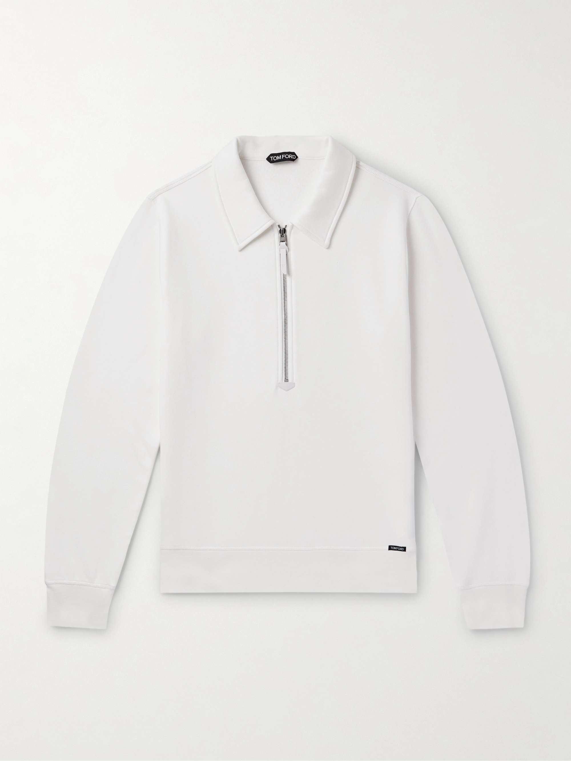 Leather-Trimmed Cotton and Cashmere-Blend Jersey Half-Zip Sweatshirt view