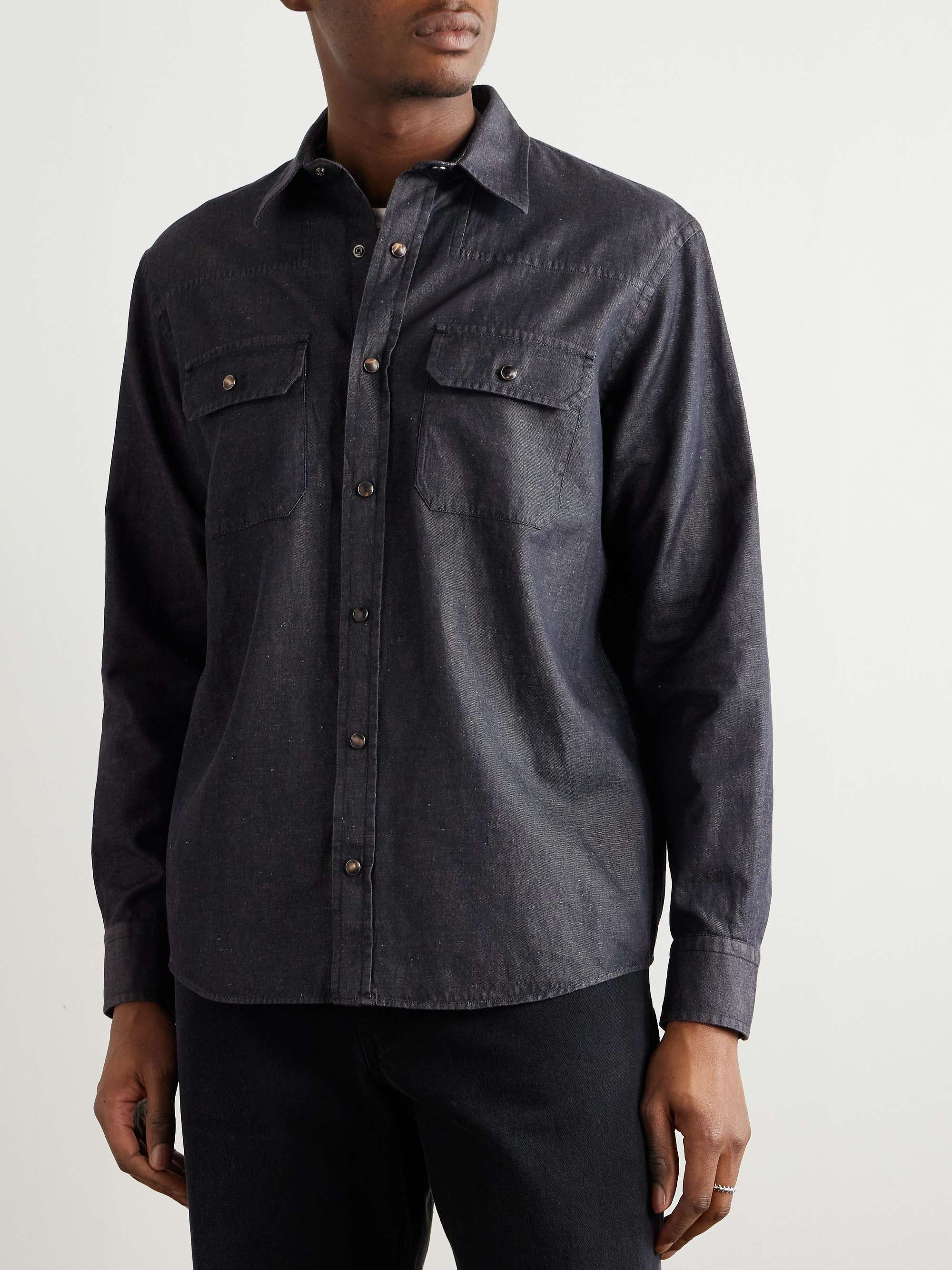 Slim-Fit Cotton and Linen-Blend Twill Shirt view