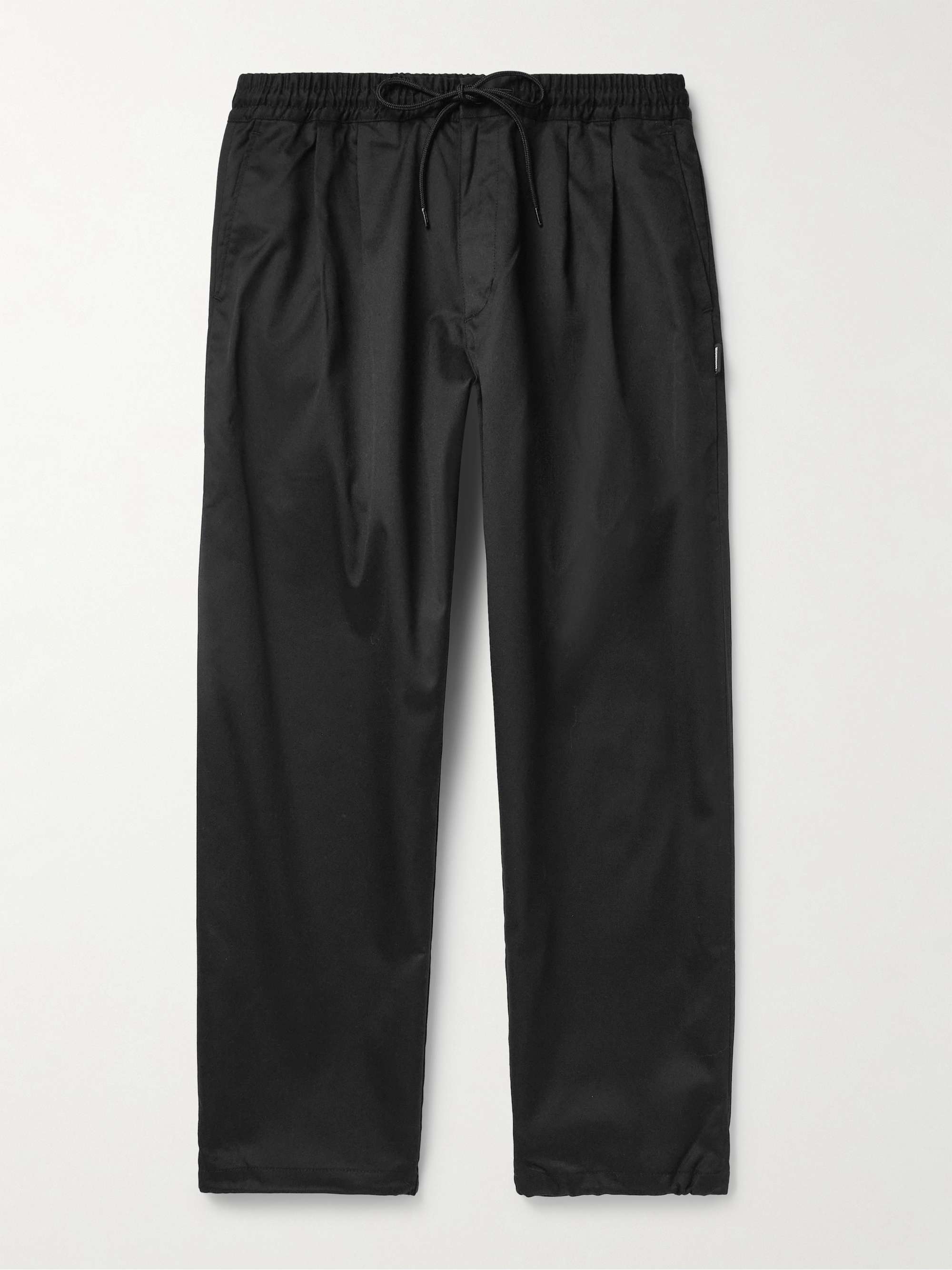 Easy Straight-Leg Cropped Pleated Twill Drawstring Trousers view