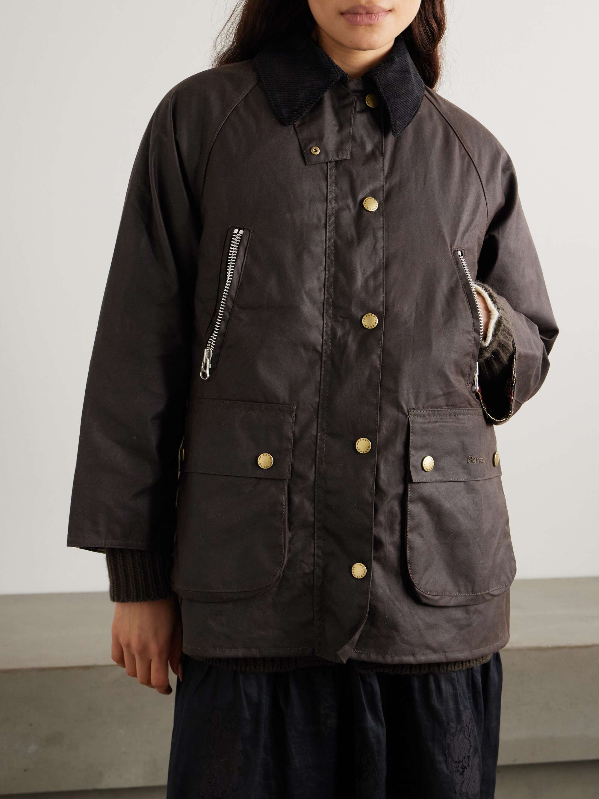 Lynne corduroy-trimmed waxed-cotton jacket view