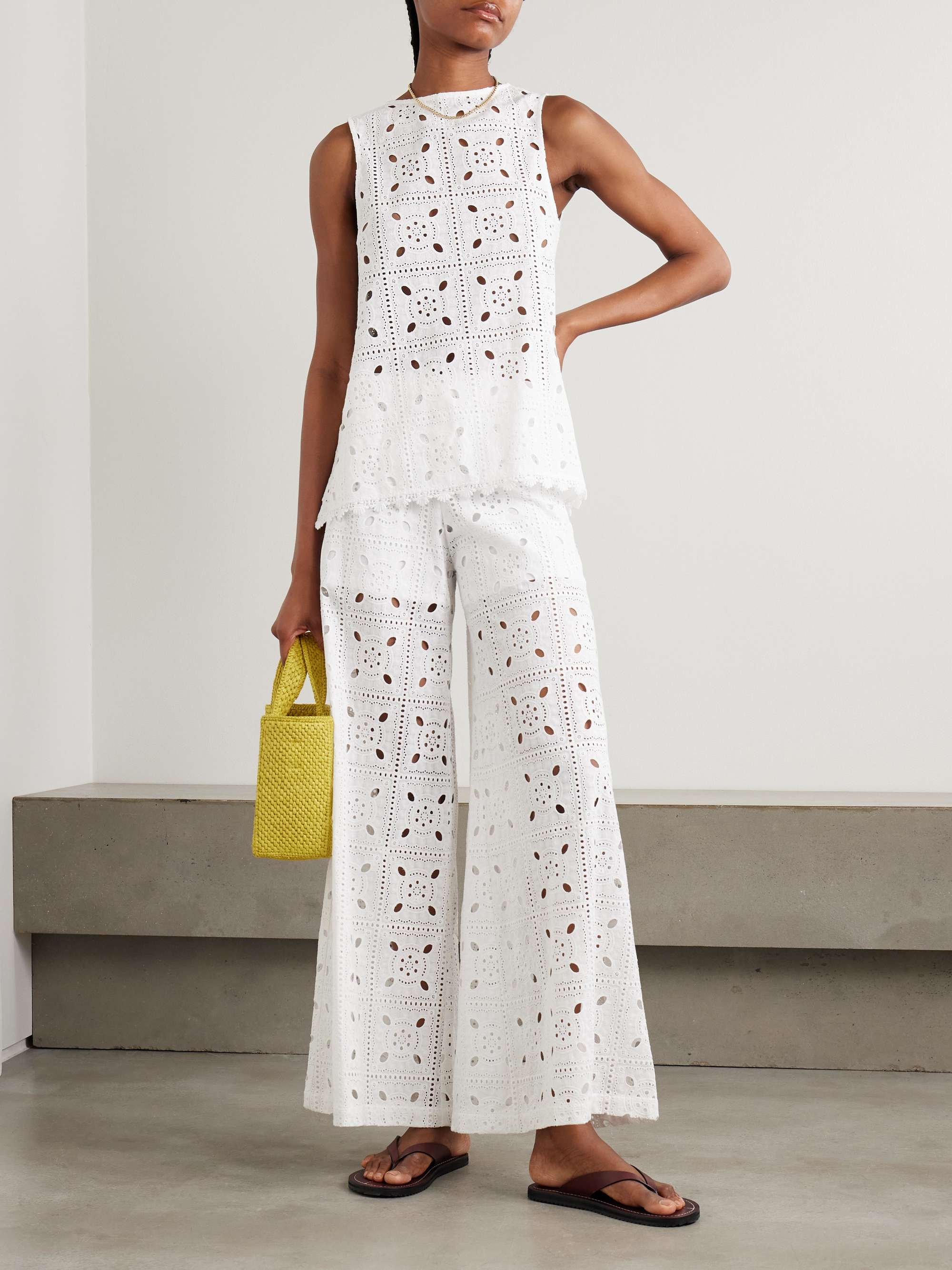 Lilly broderie anglaise cotton wide-leg pants view