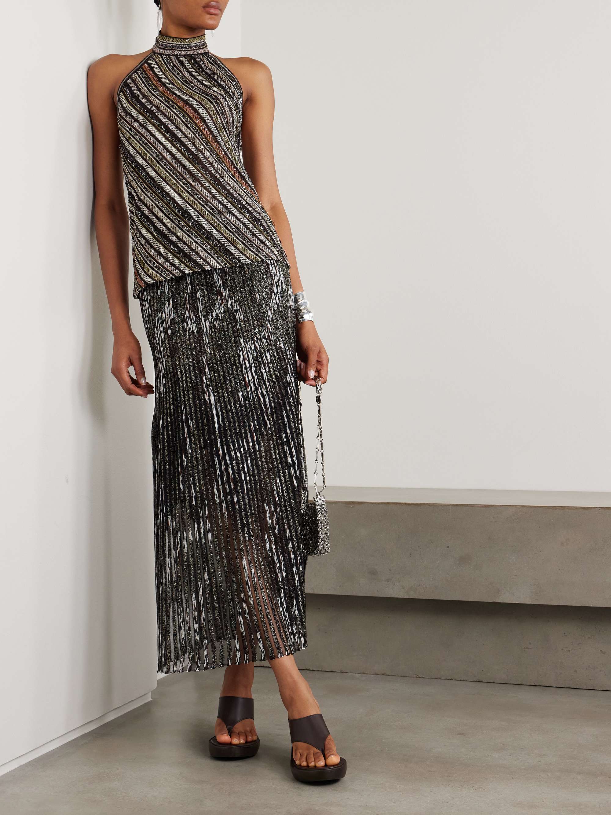 Striped metallic jacquard-knit maxi skirt view