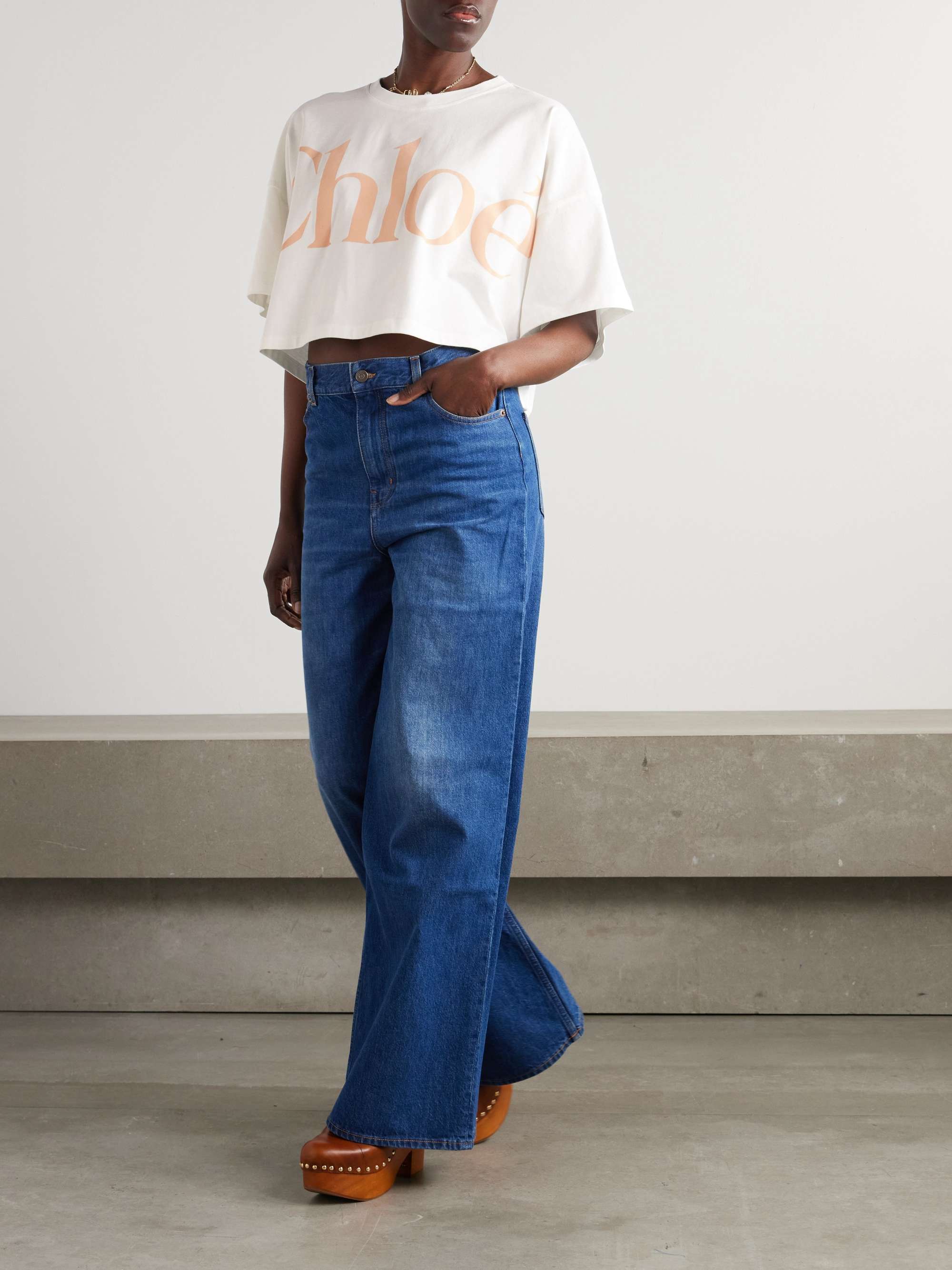 Cropped printed cotton-jersey T-shirt view