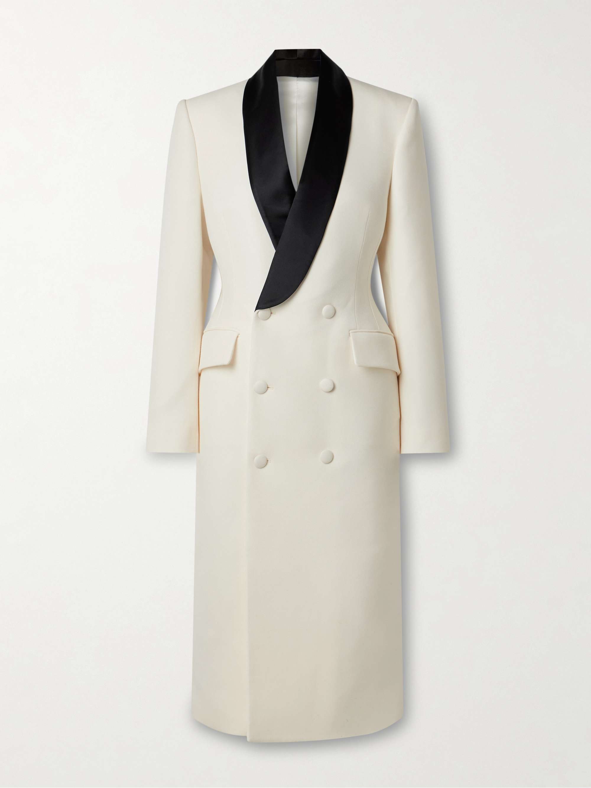 Double-breasted satin-trimmed wool-crepe midi dress view