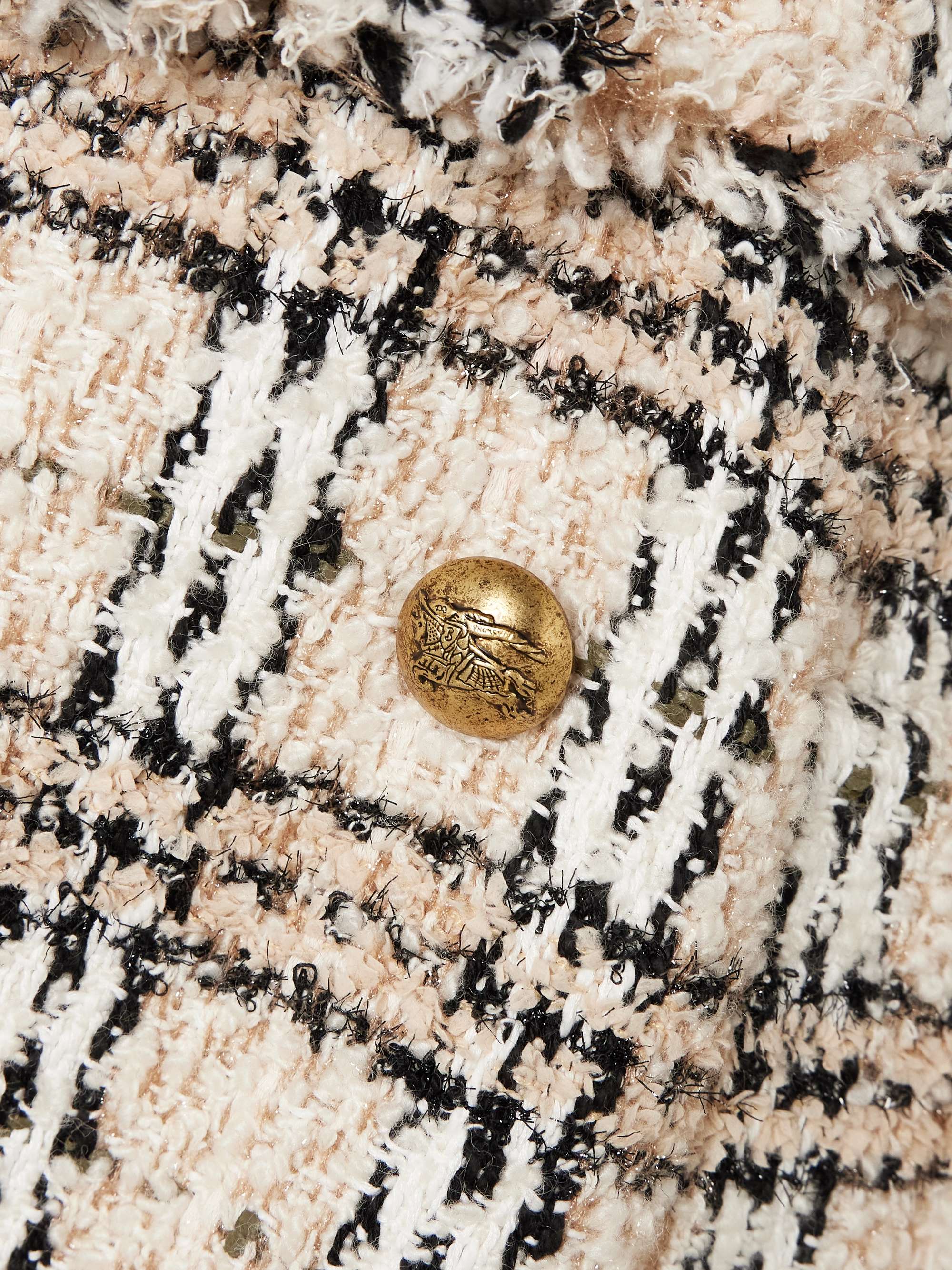 Double-breasted belted frayed metallic tweed coat view