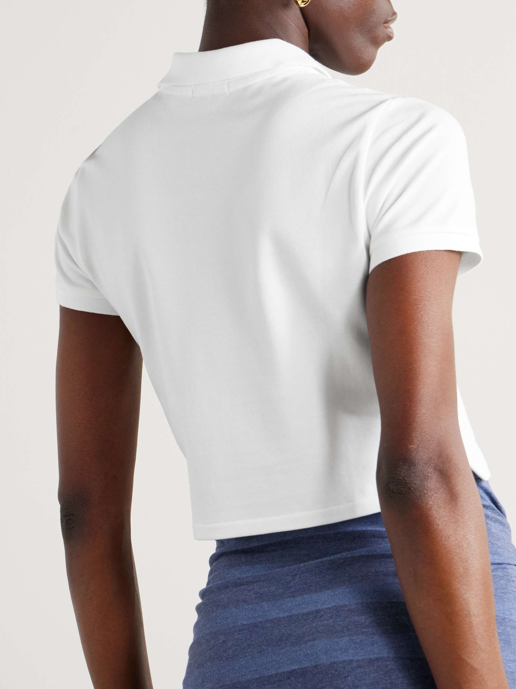 Cropped embroidered cotton-blend piqué polo shirt view