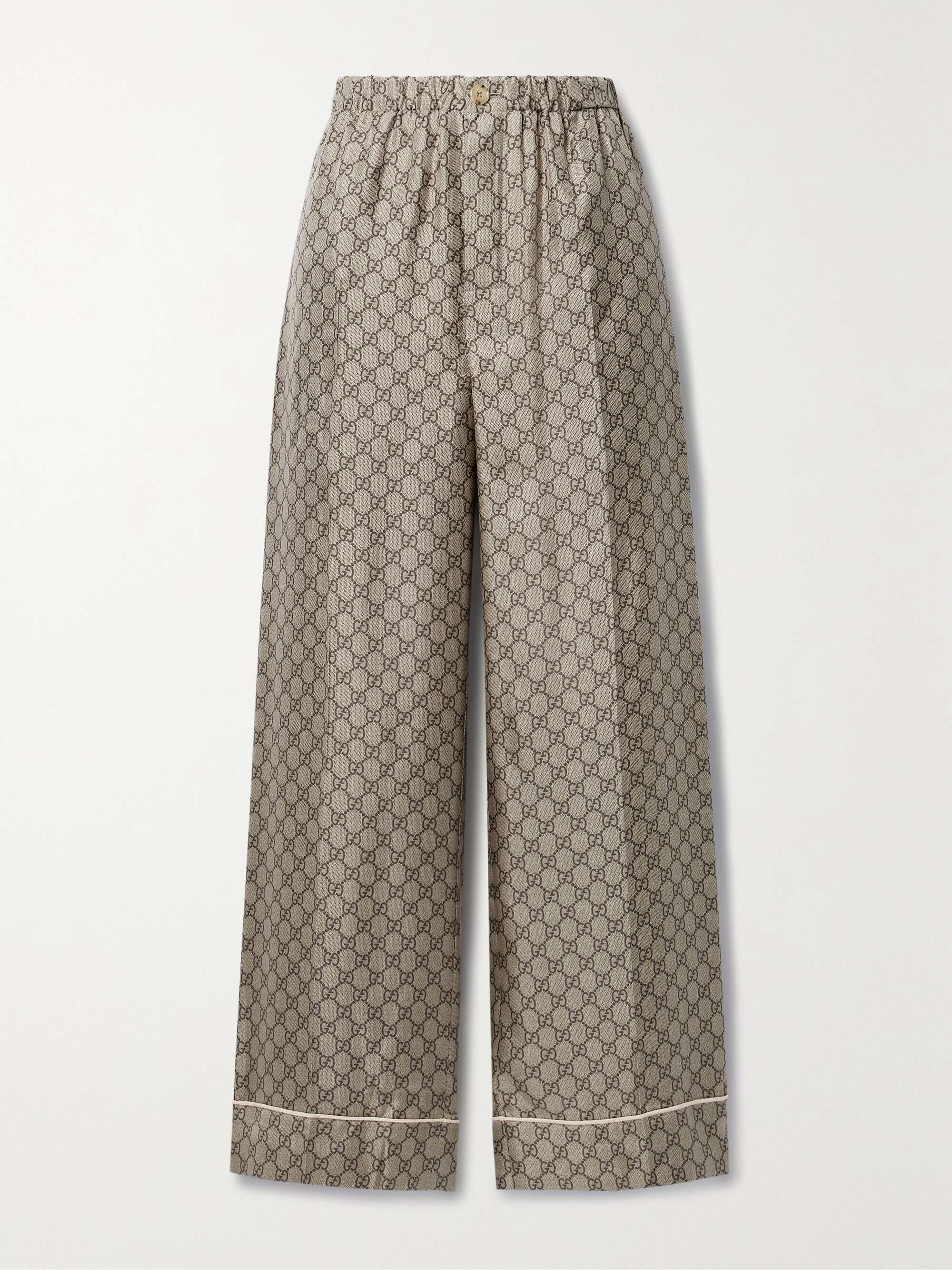 Cropped silk-satin jacquard wide-leg pants view