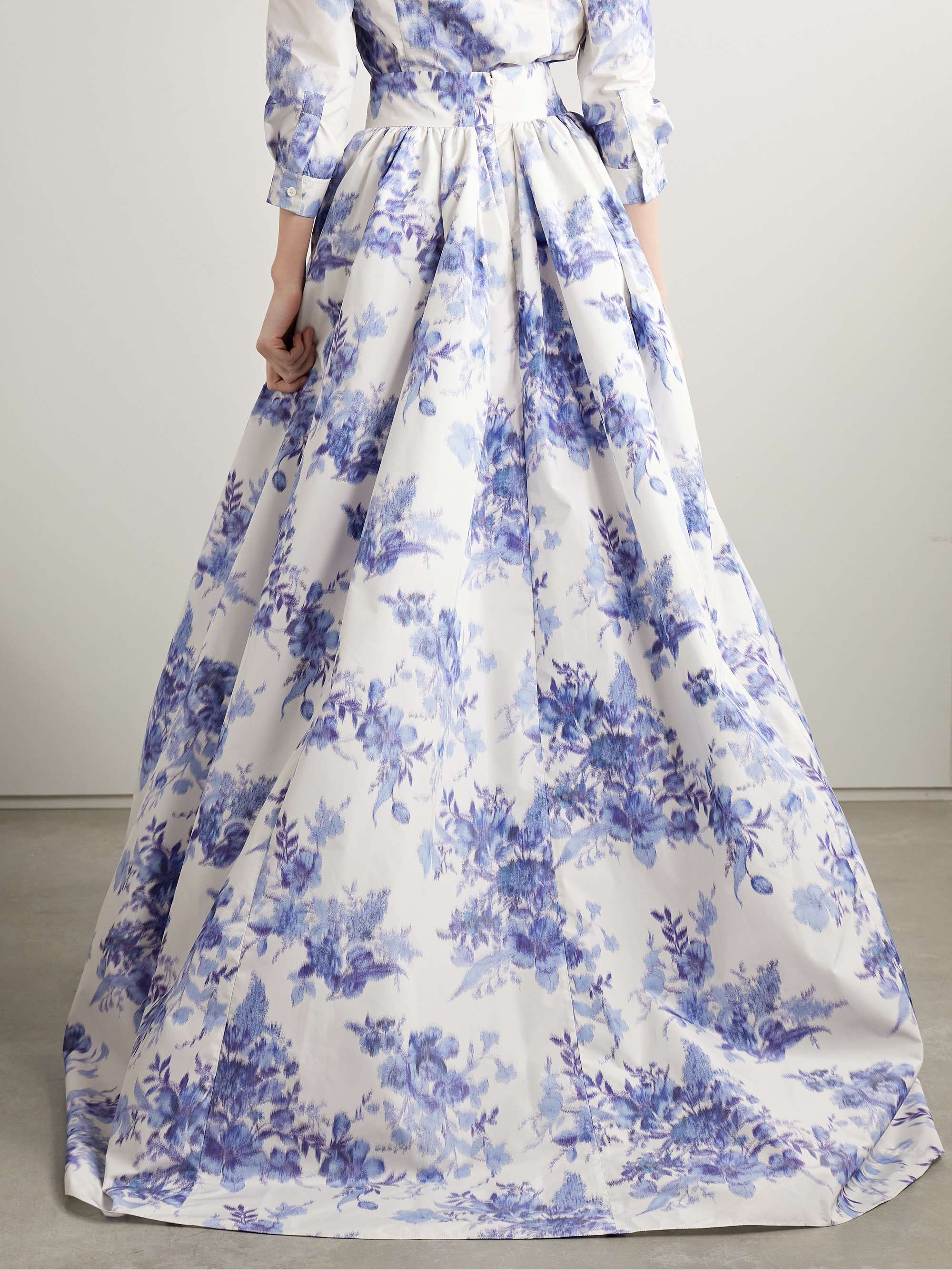 Pleated floral-print taffeta maxi skirt view