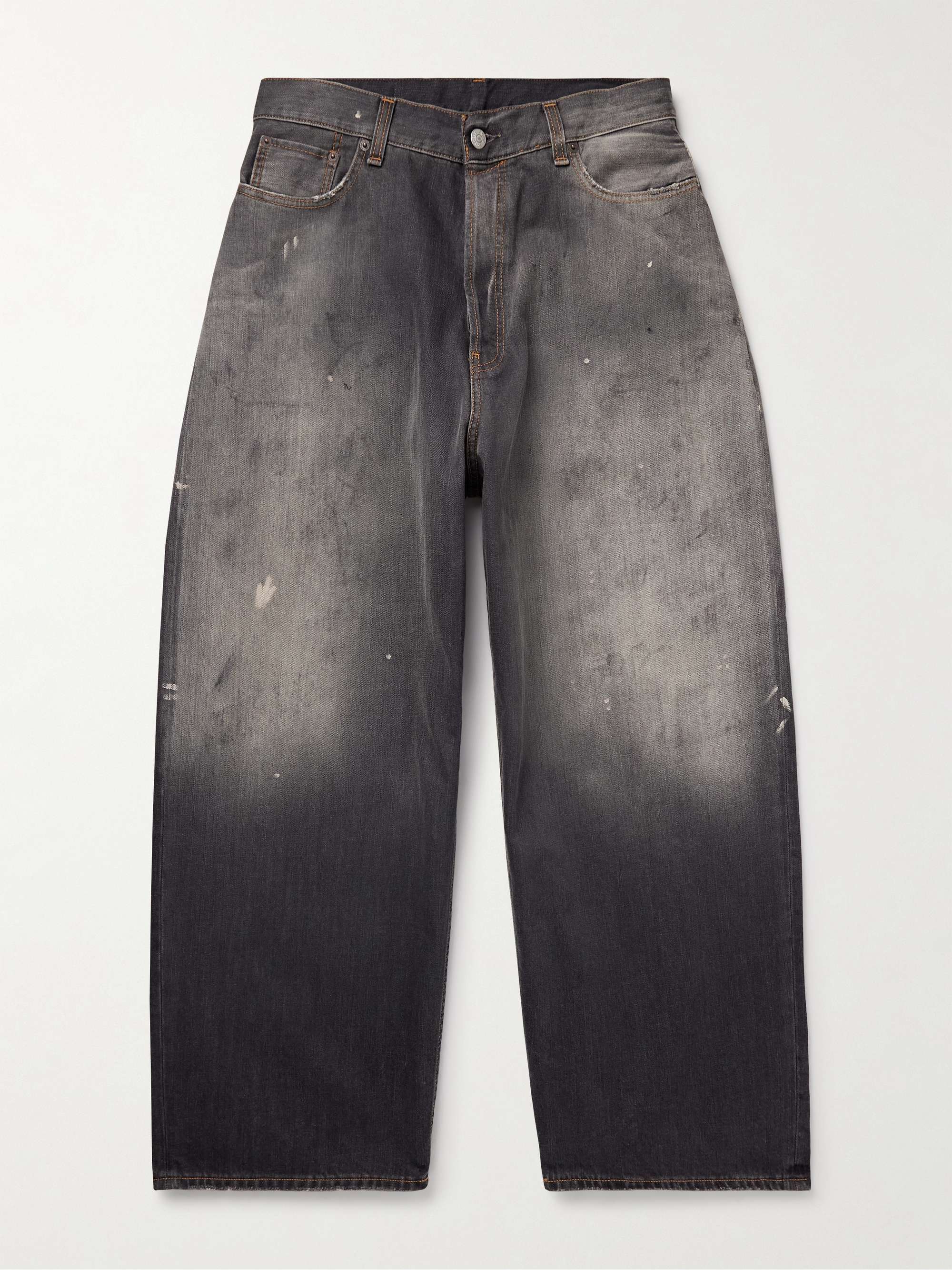 2023M Wide-Leg Distressed Paint-Splattered Jeans view