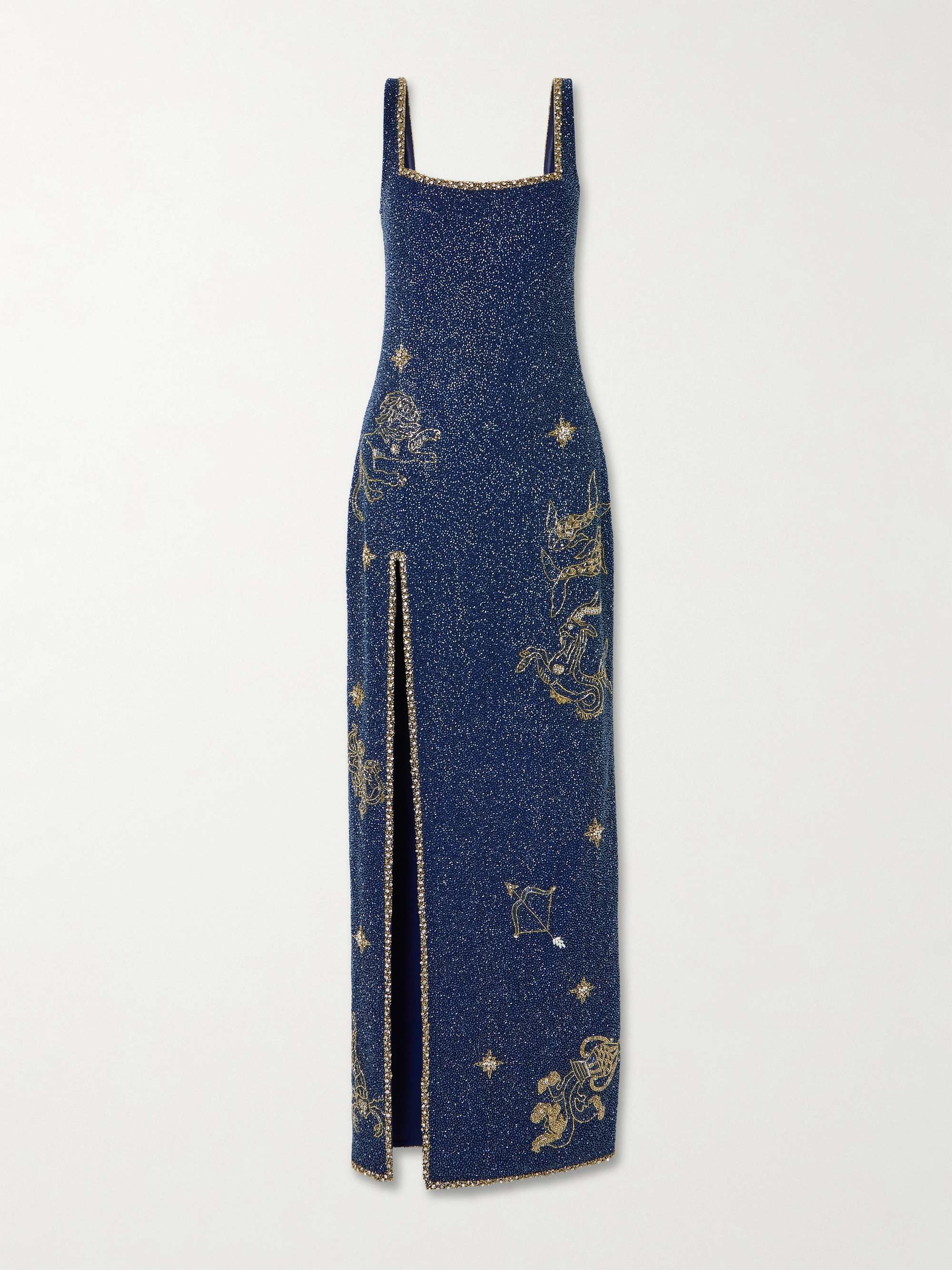 Zodiac embellished beaded stretch-crepe gown view