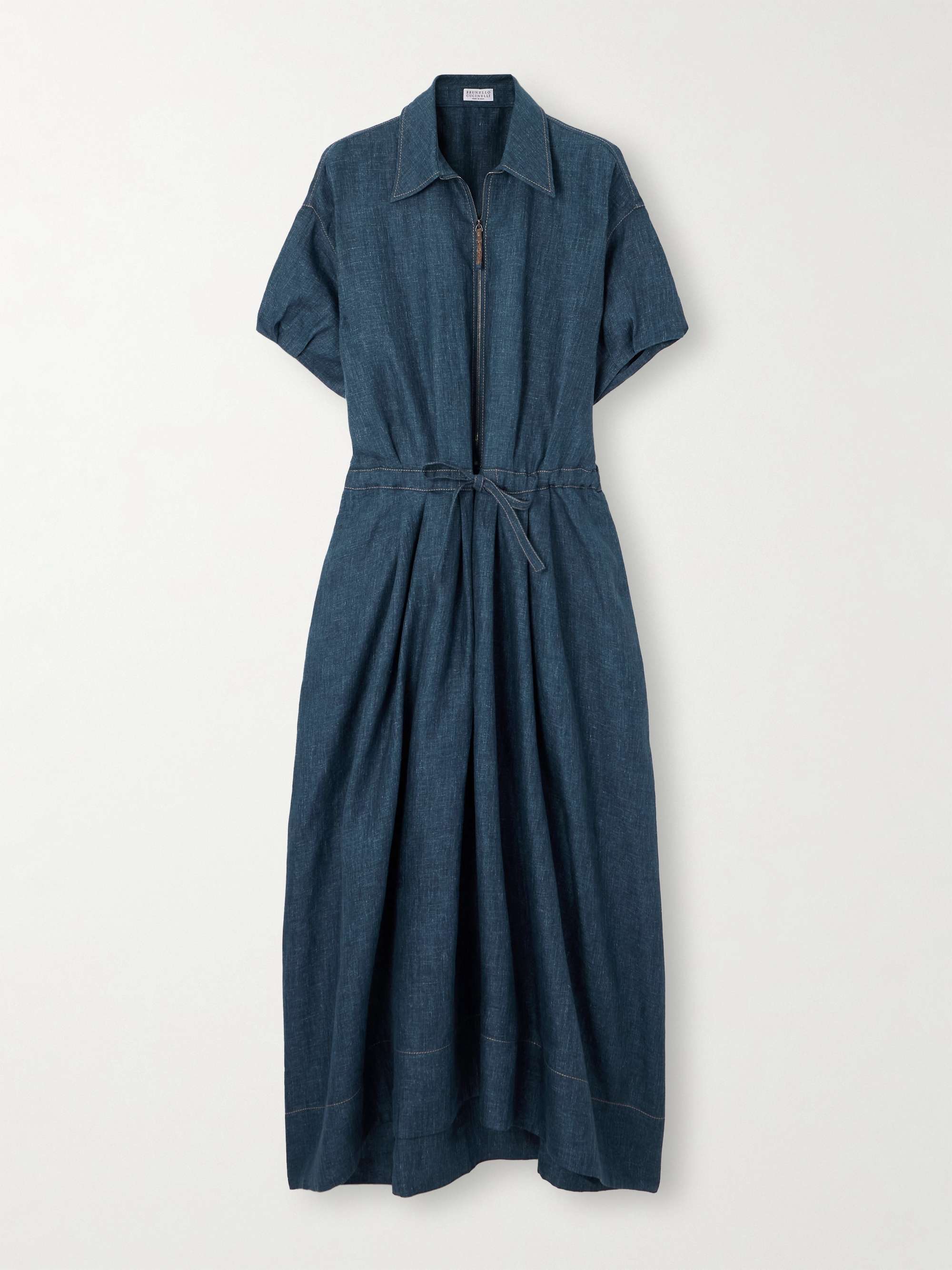 Belted denim midi dress view
