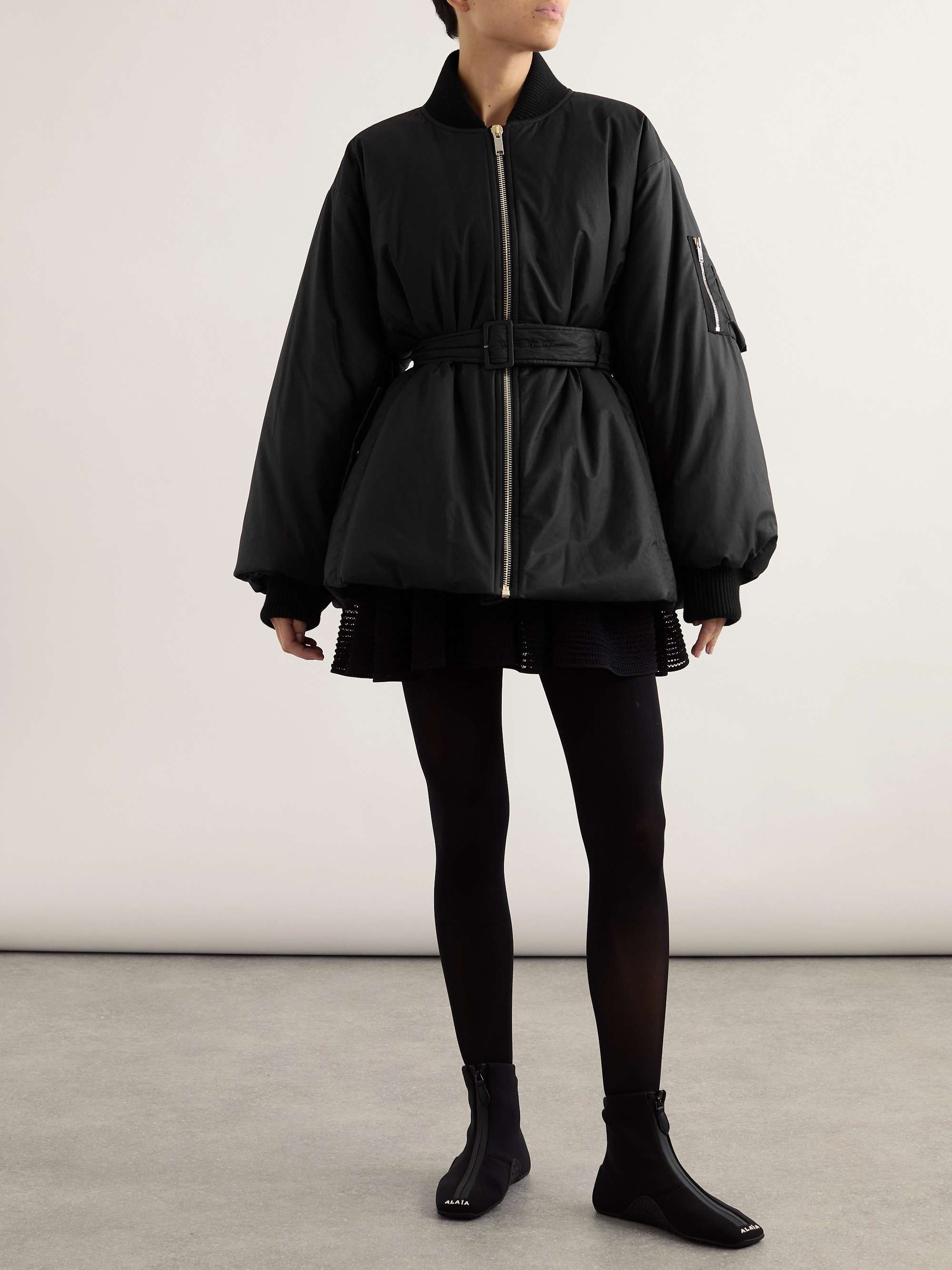 Belted cotton-blend twill peplum jacket view