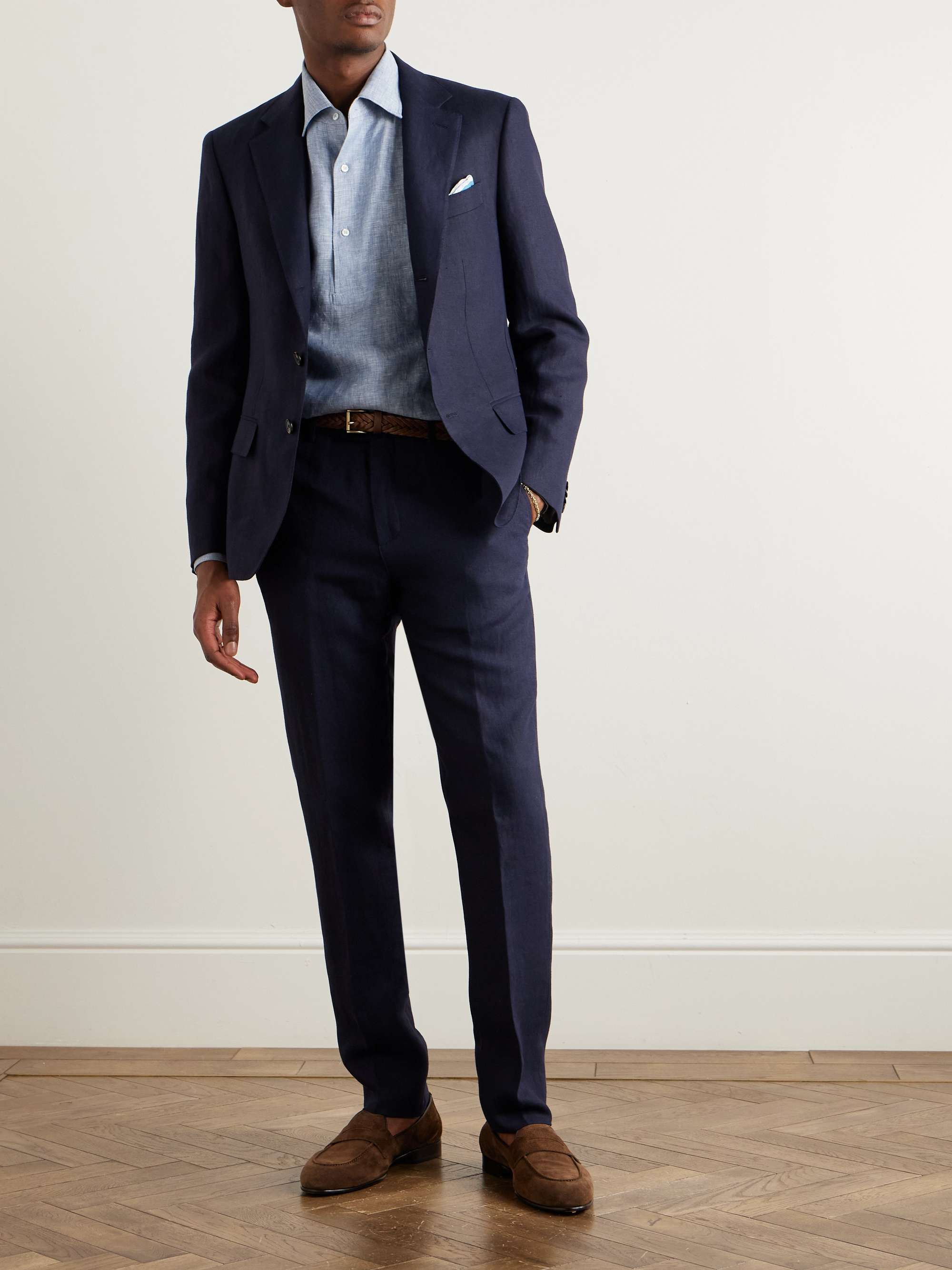 Carlo Straight-Leg Linen Suit Trousers view