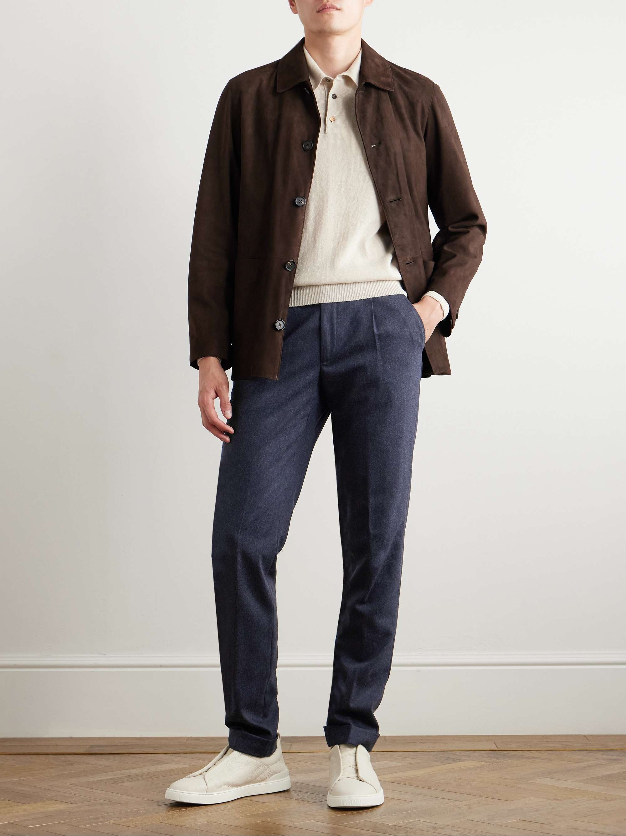 Slim-Fit Straight-Leg Pleated Wool-Blend Trousers view