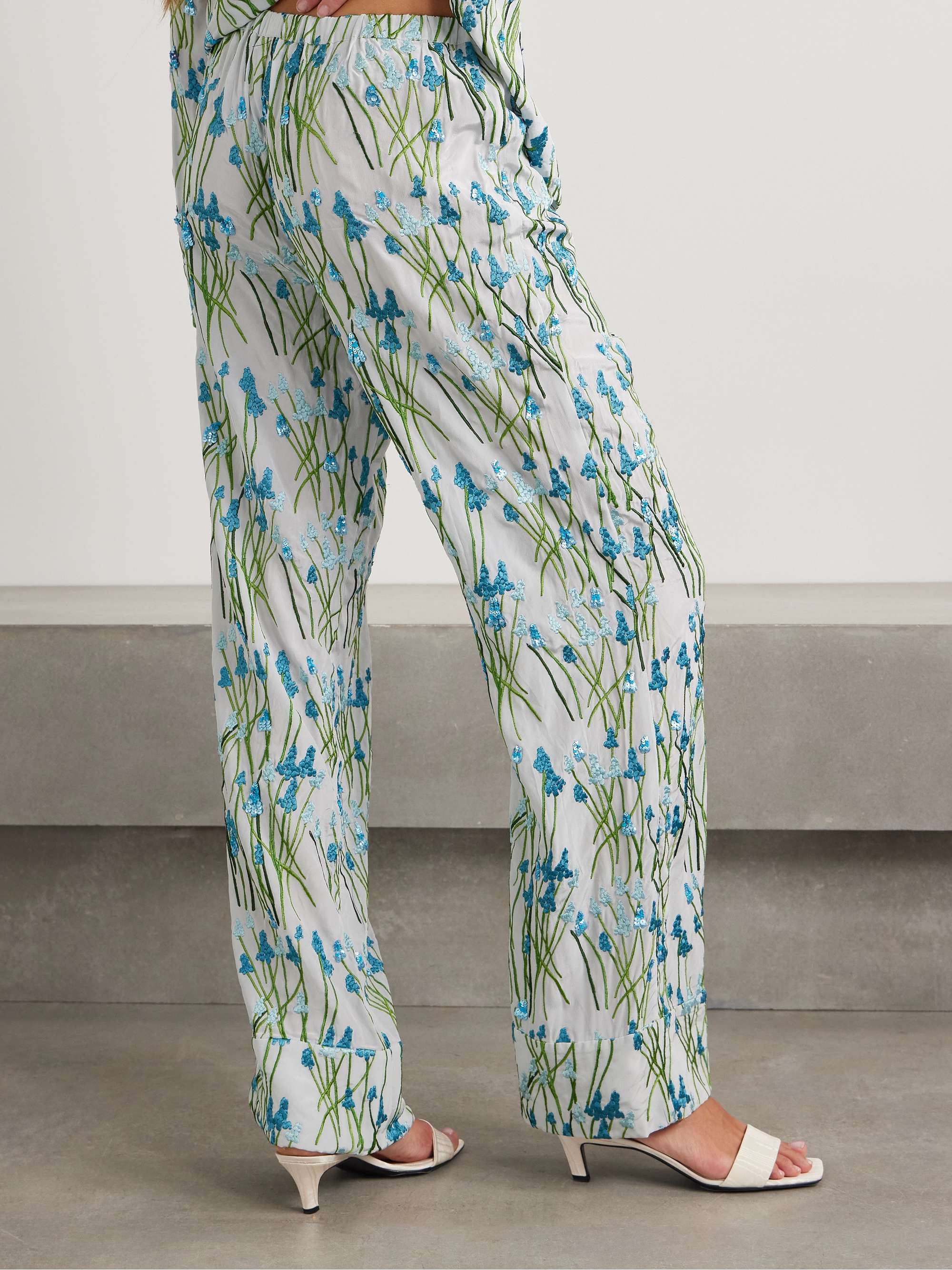 Louis sequin-embellished embroidered silk pajama pants view