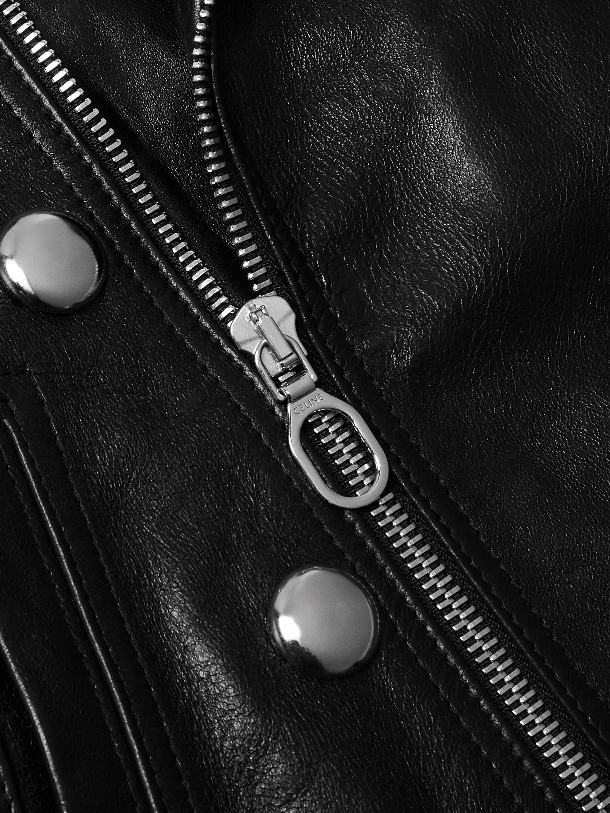 Slim-Fit Studded Belted Leather Biker Jacket view