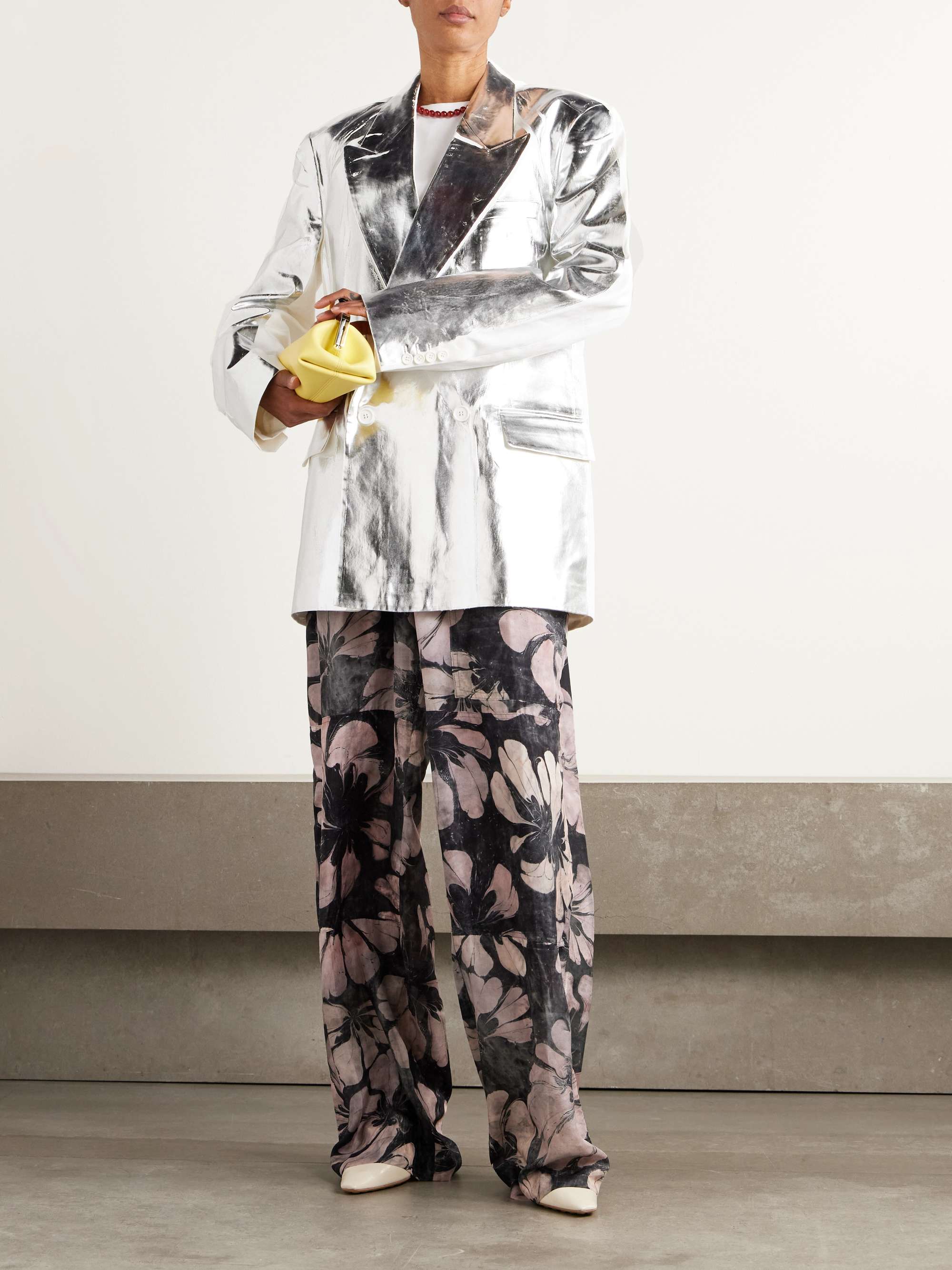 Double-breasted metallic coated-cotton blazer view