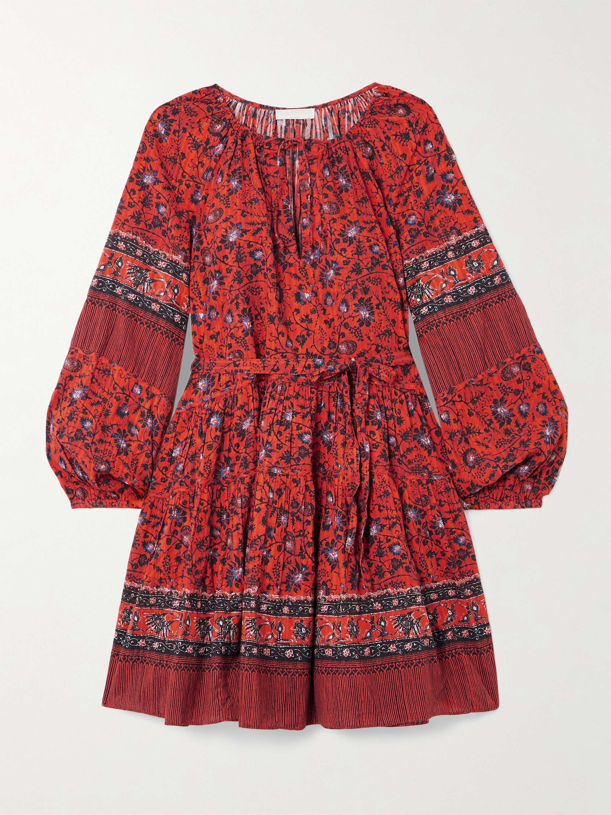Abri belted tiered printed cotton-blend voile mini dress view