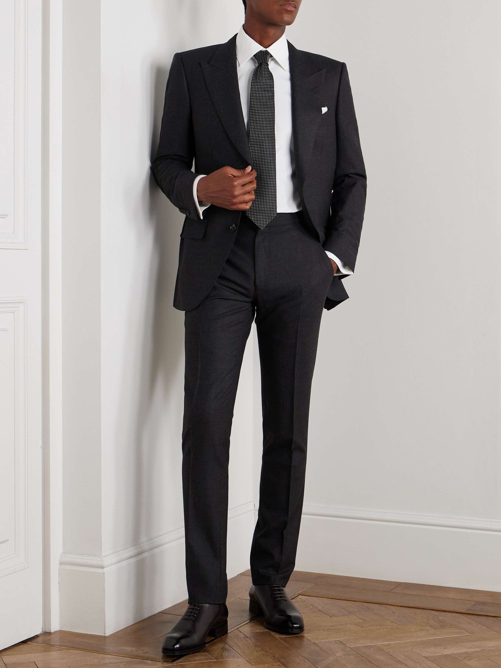 Dyllan Slim-Fit Straight-Leg Stretch-Wool Flannel Trousers view