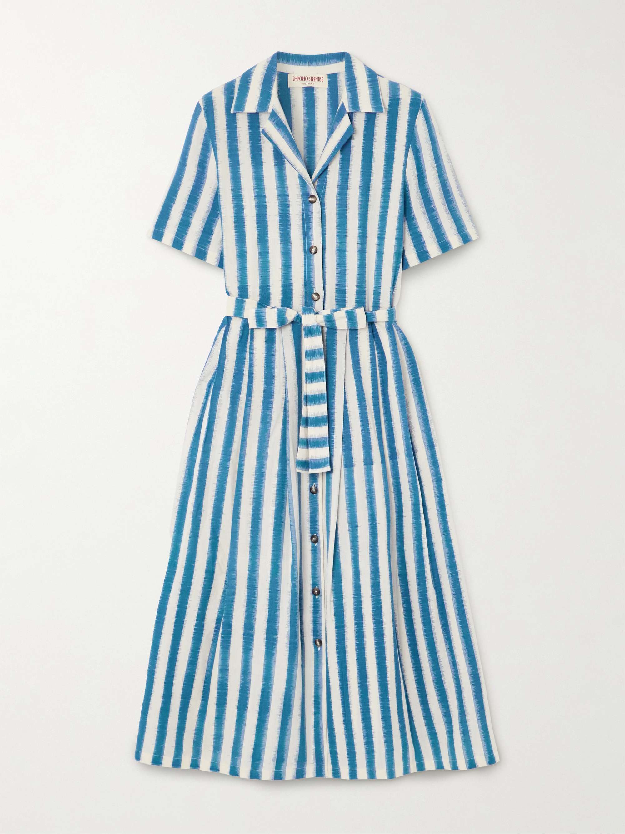 Claudia belted pleated striped cotton midi shirt dress view