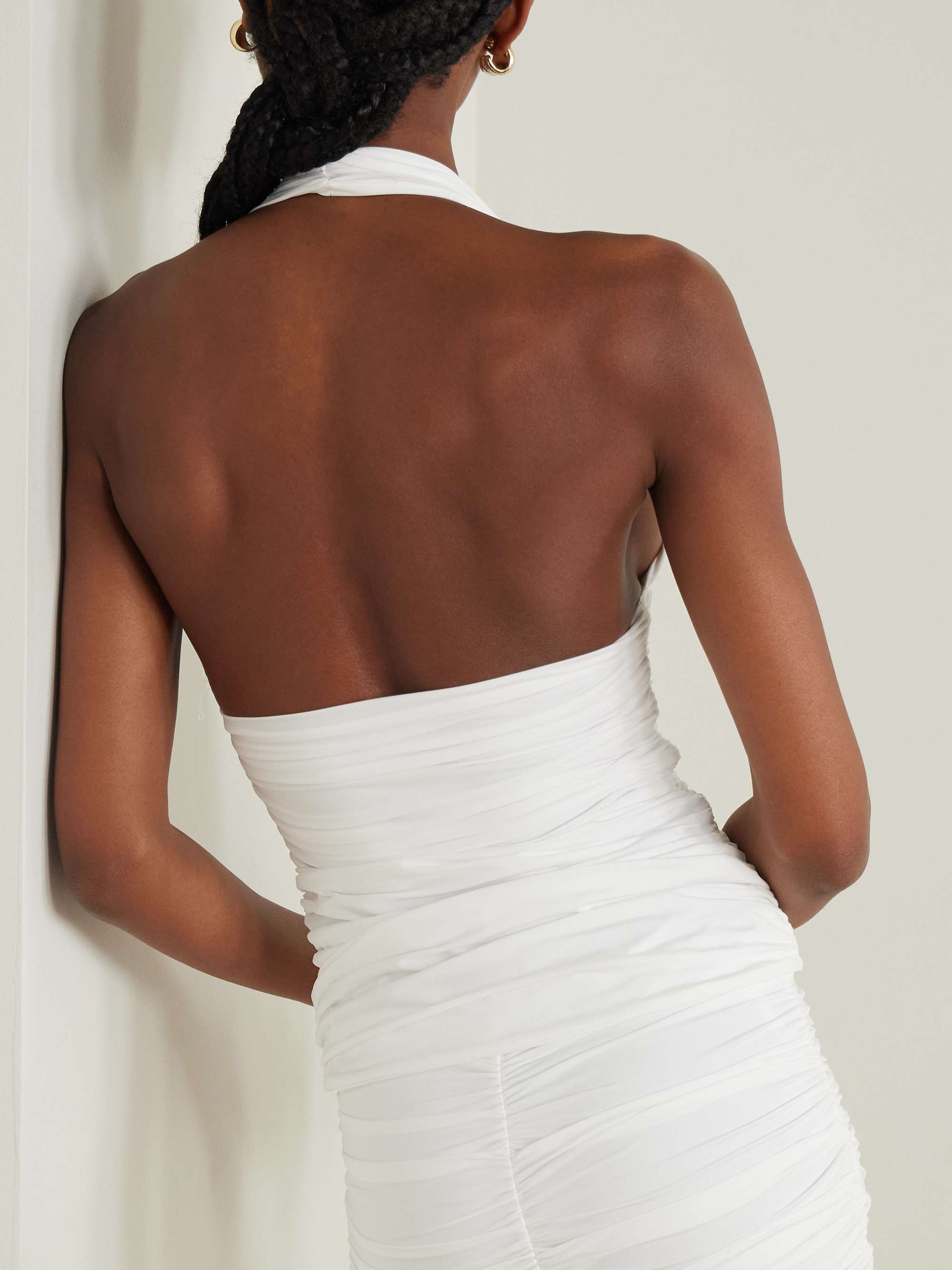 Galini appliquéd ruched stretch-jersey halterneck top view