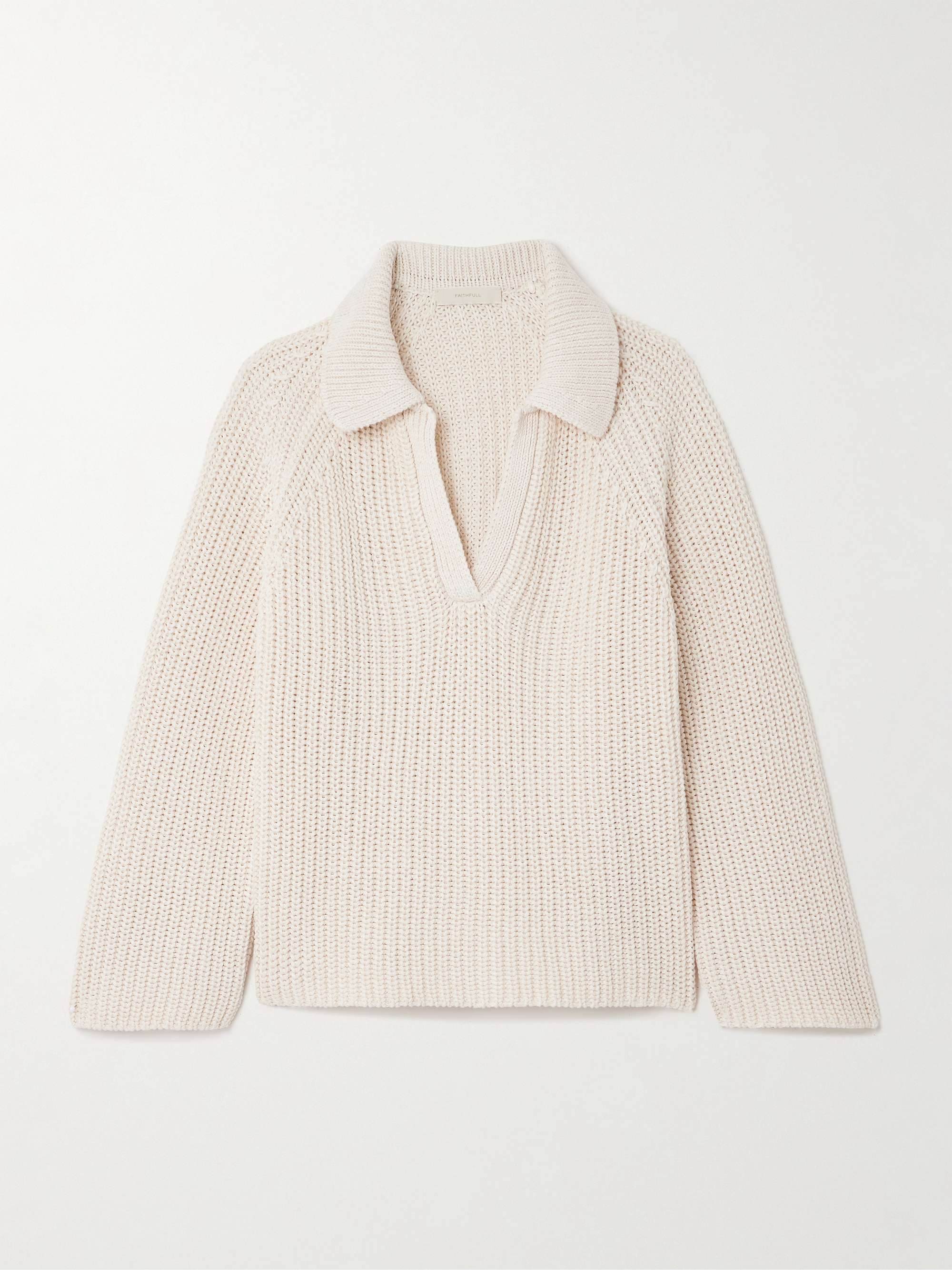 Colmier ribbed-knit linen and cotton-blend polo sweater view