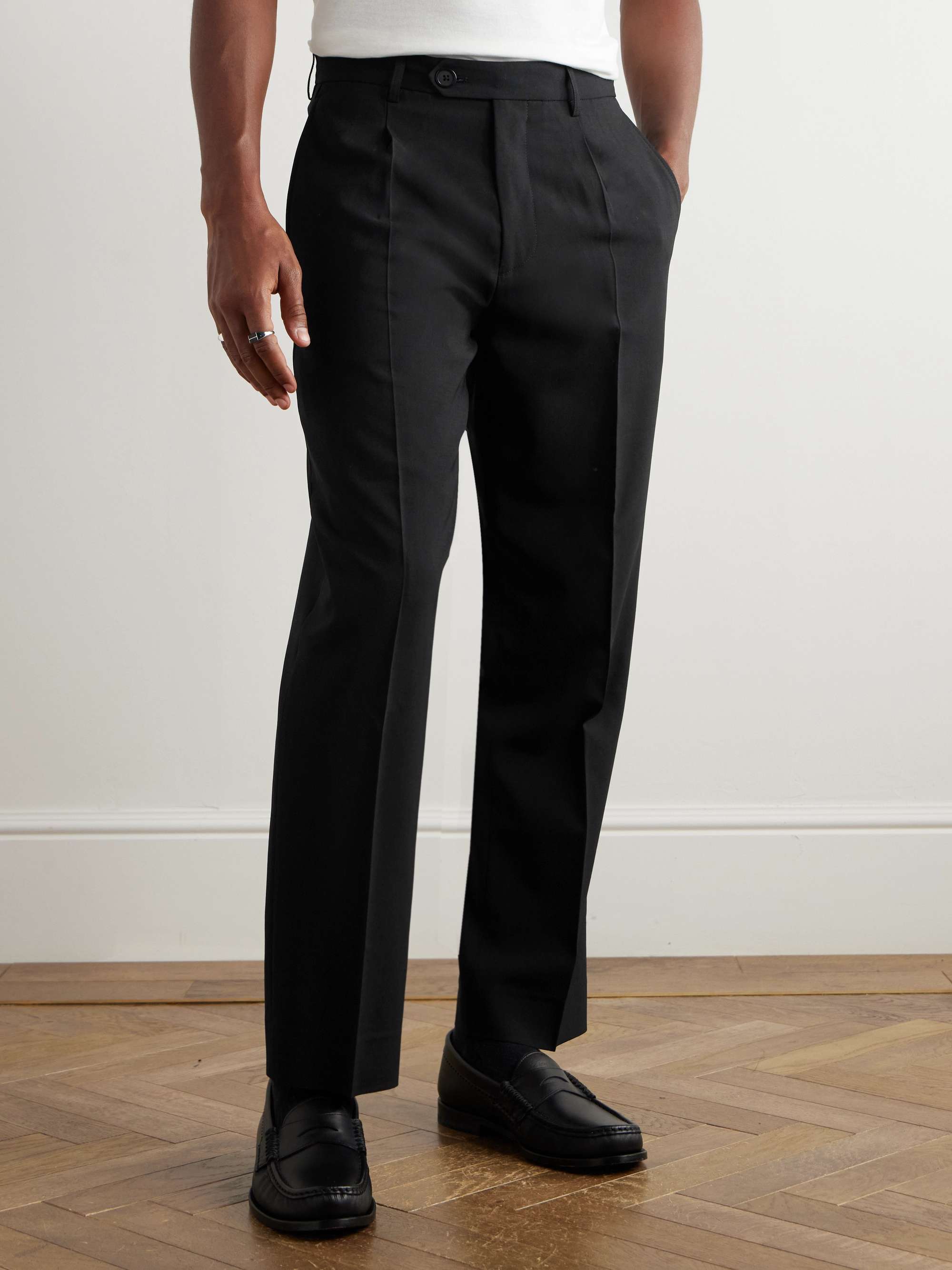 Straight-Leg Pleated Wool-Twill Suit Trousers view