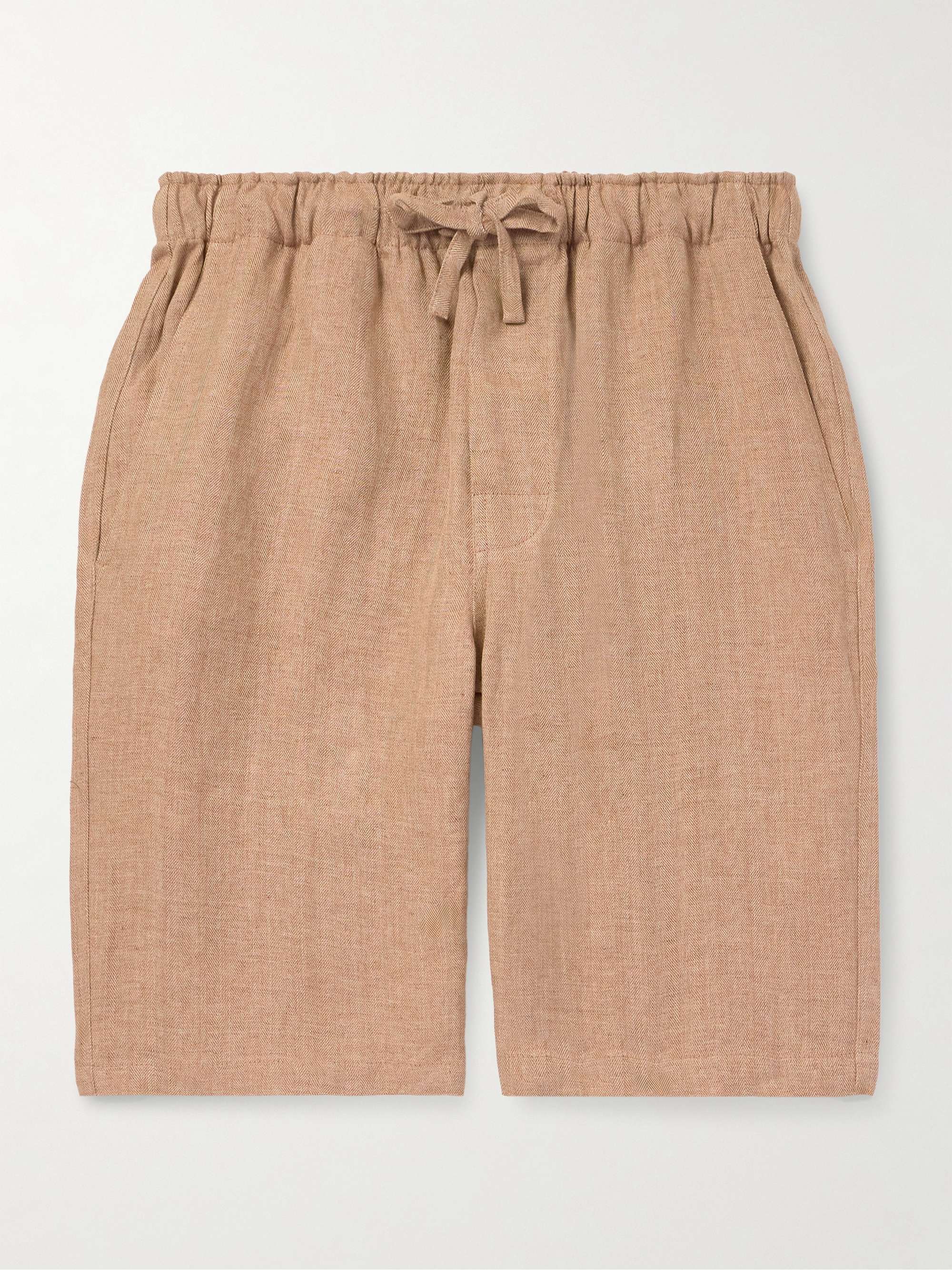 Straight-Leg Herringbone Linen Drawstring Shorts view
