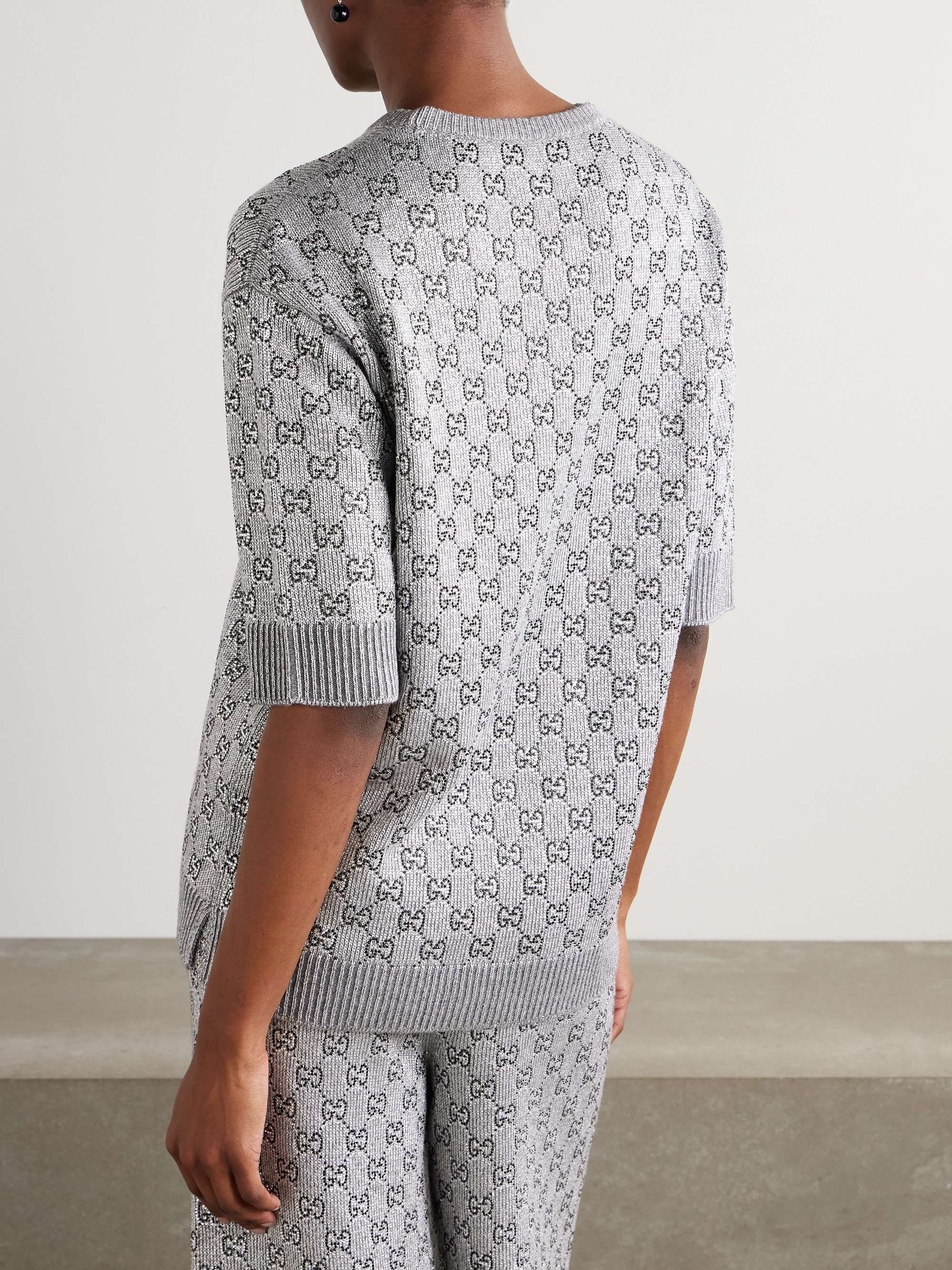 Crystal-embellished metallic wool-blend sweater view