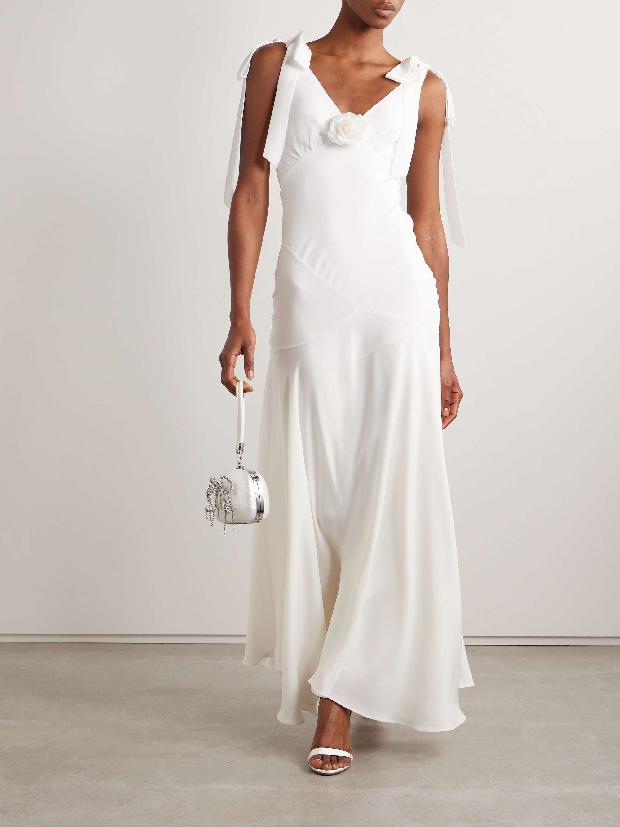 Embellished velvet-trimmed silk-crepe maxi dress view