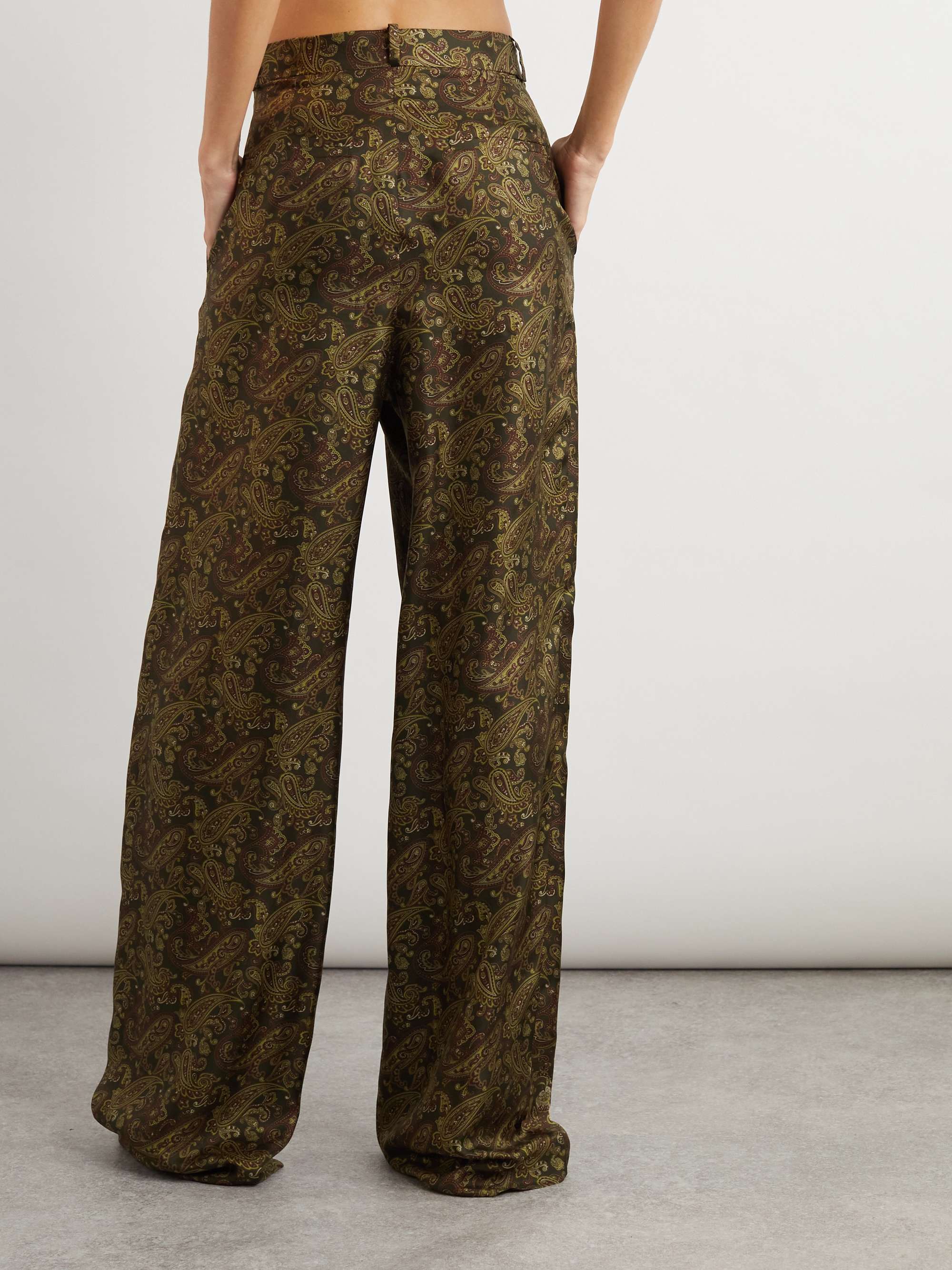 Paisley-print silk-twill wide-leg pants view