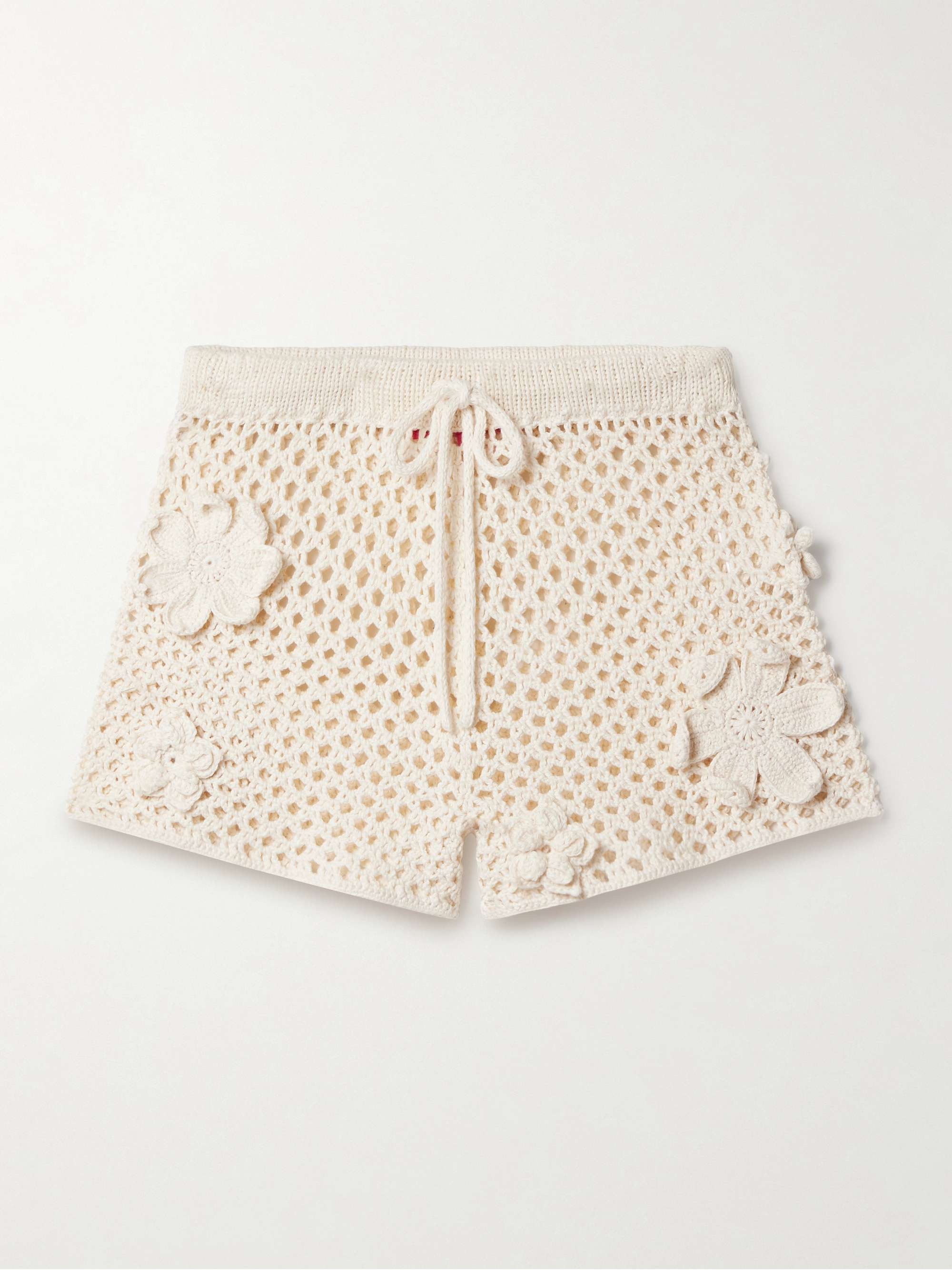 Appliquéd open-knit cotton shorts view