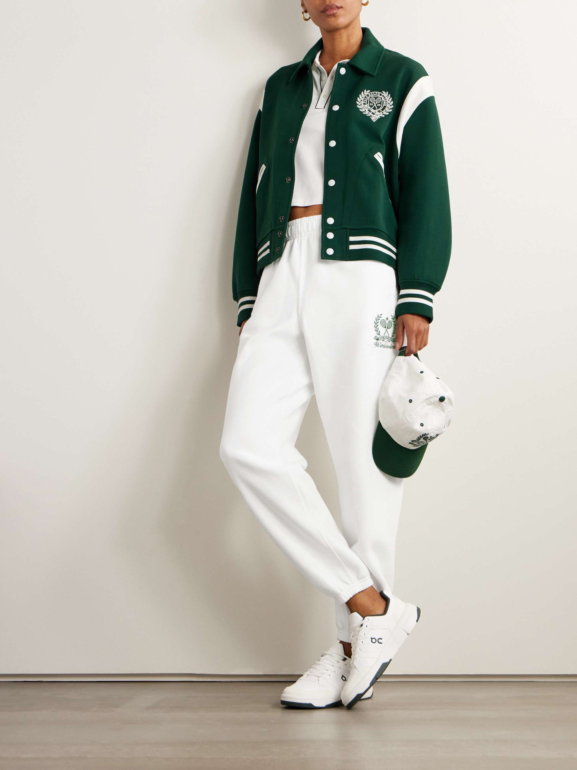 + Wimbledon striped embroidered cotton-blend jersey bomber jacket view