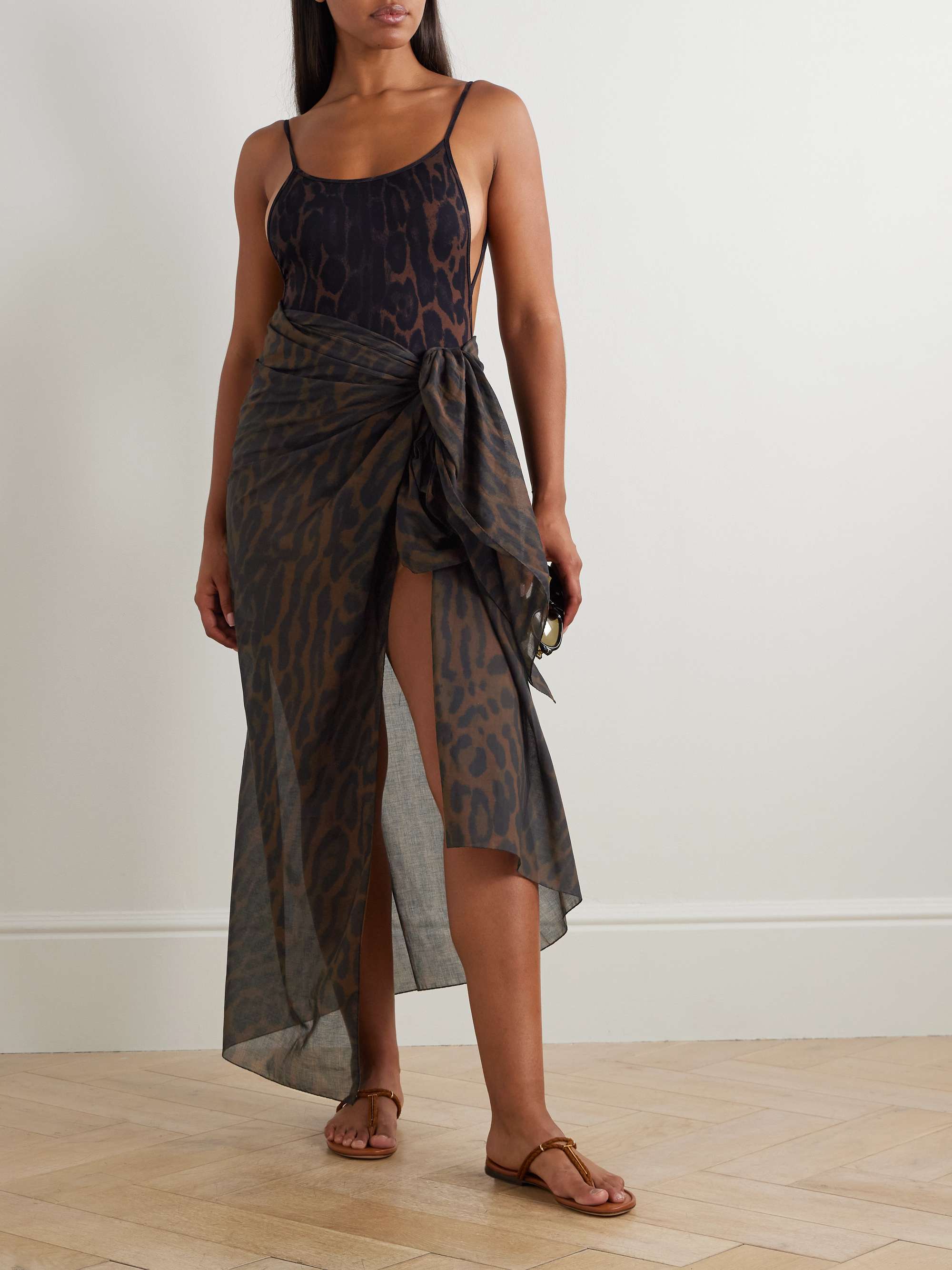 Leopard-print cotton pareo view