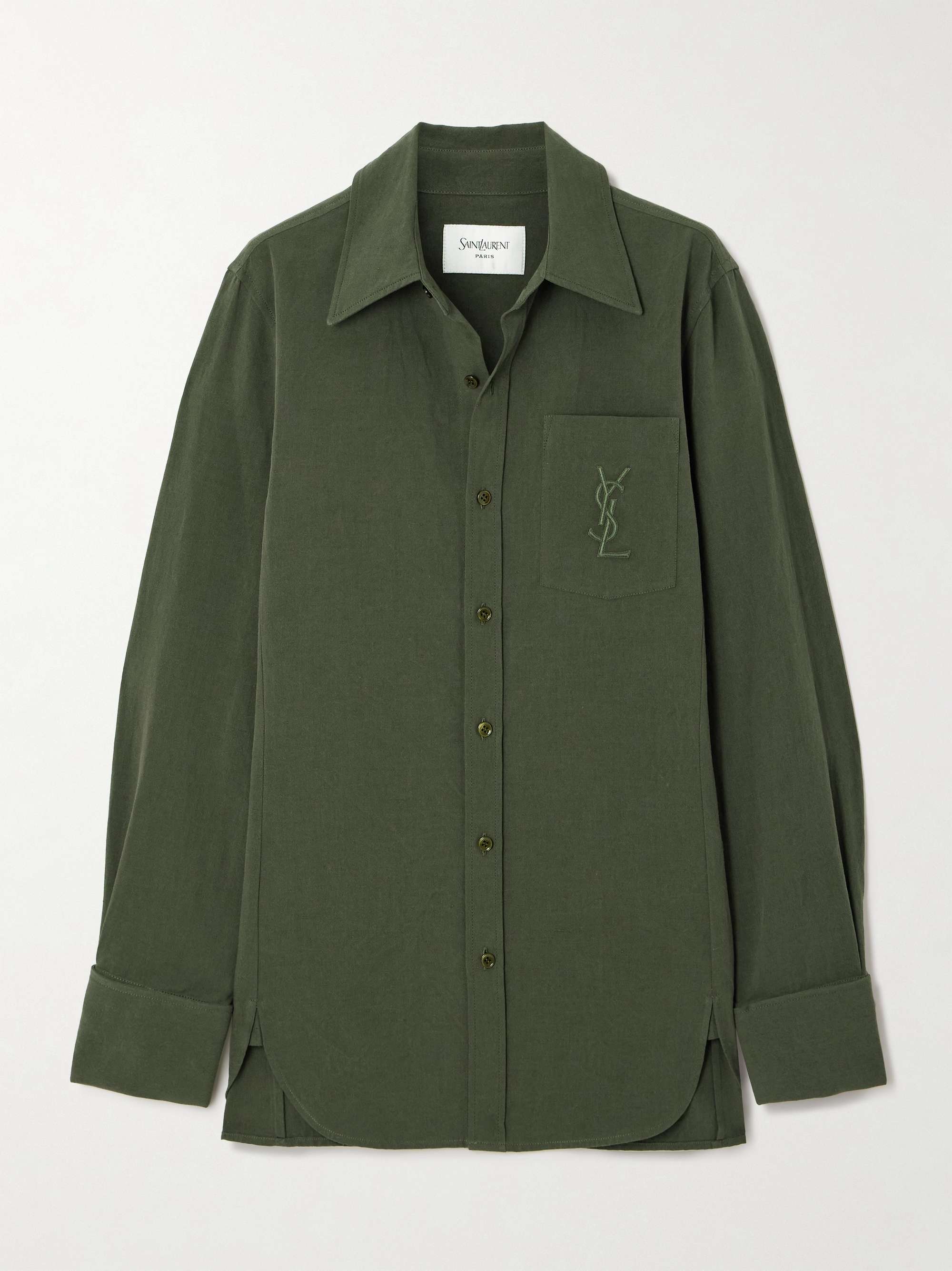 Embroidered cotton and linen-blend shirt view