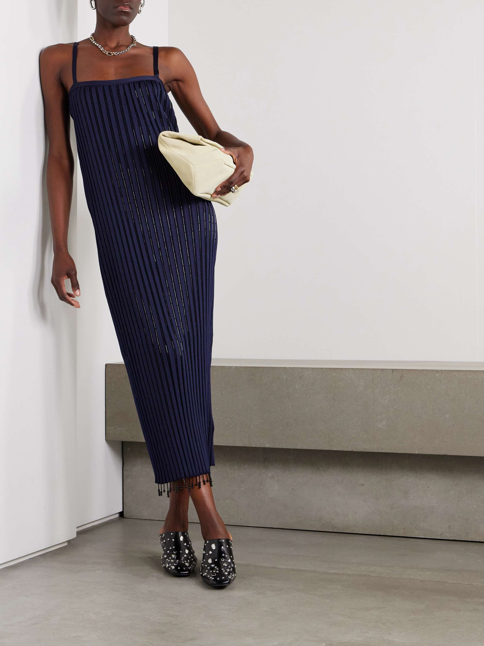 Bead-embellished ribbed-knit maxi dress view