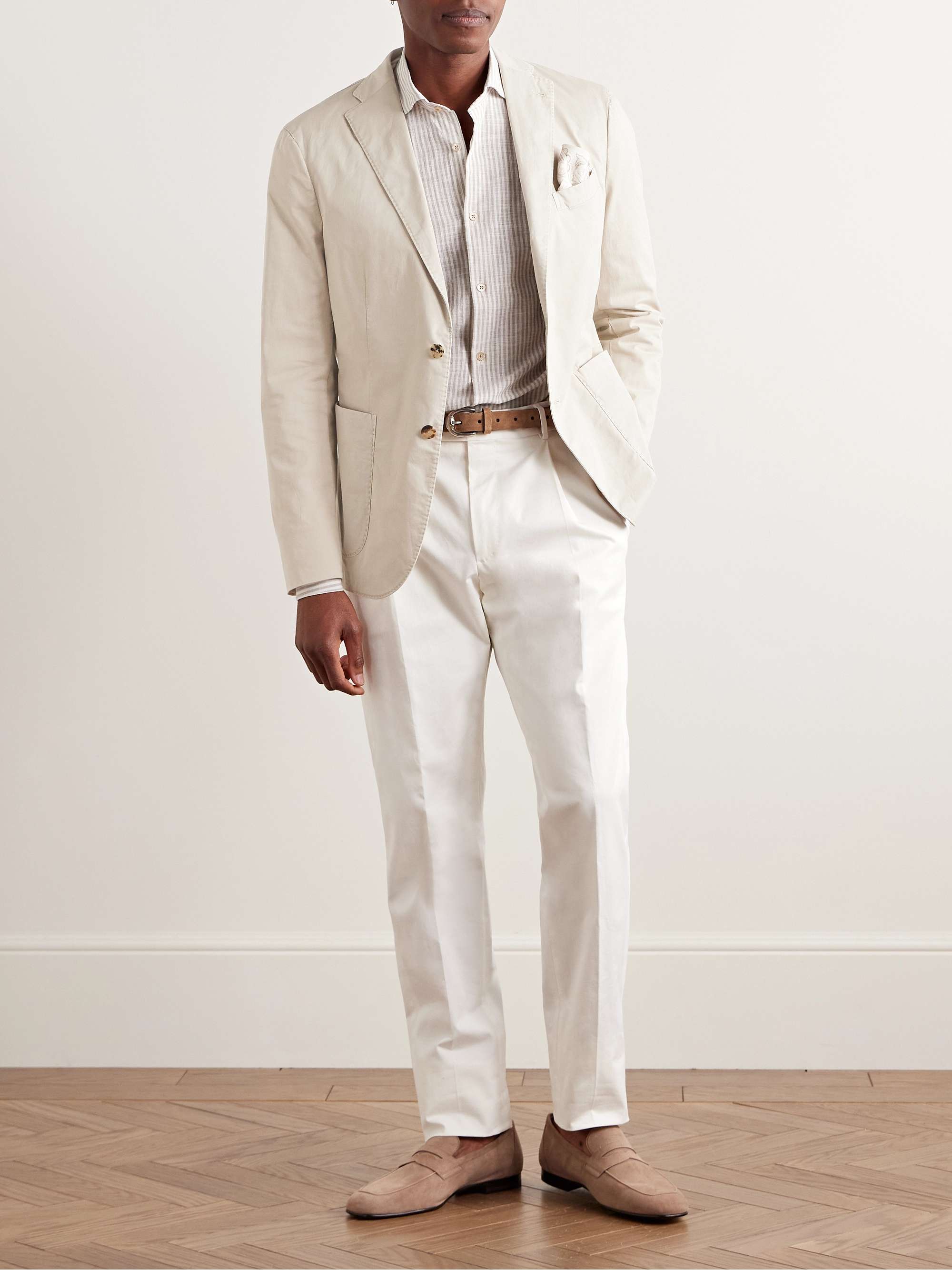 Unstructured Garment-Dyed Cotton-Blend Twill Suit Jacket view