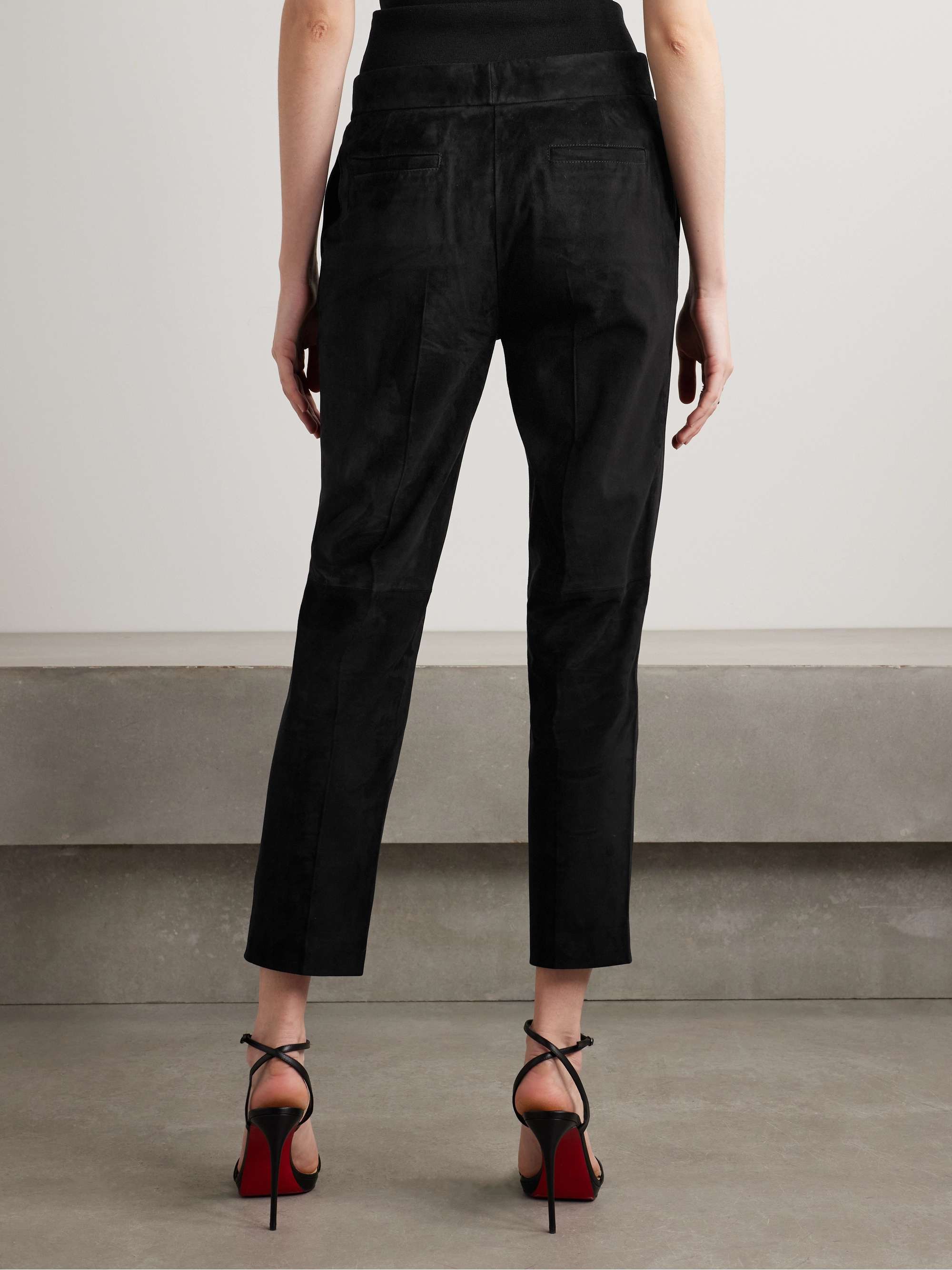 Cropped slim-leg suede pants view