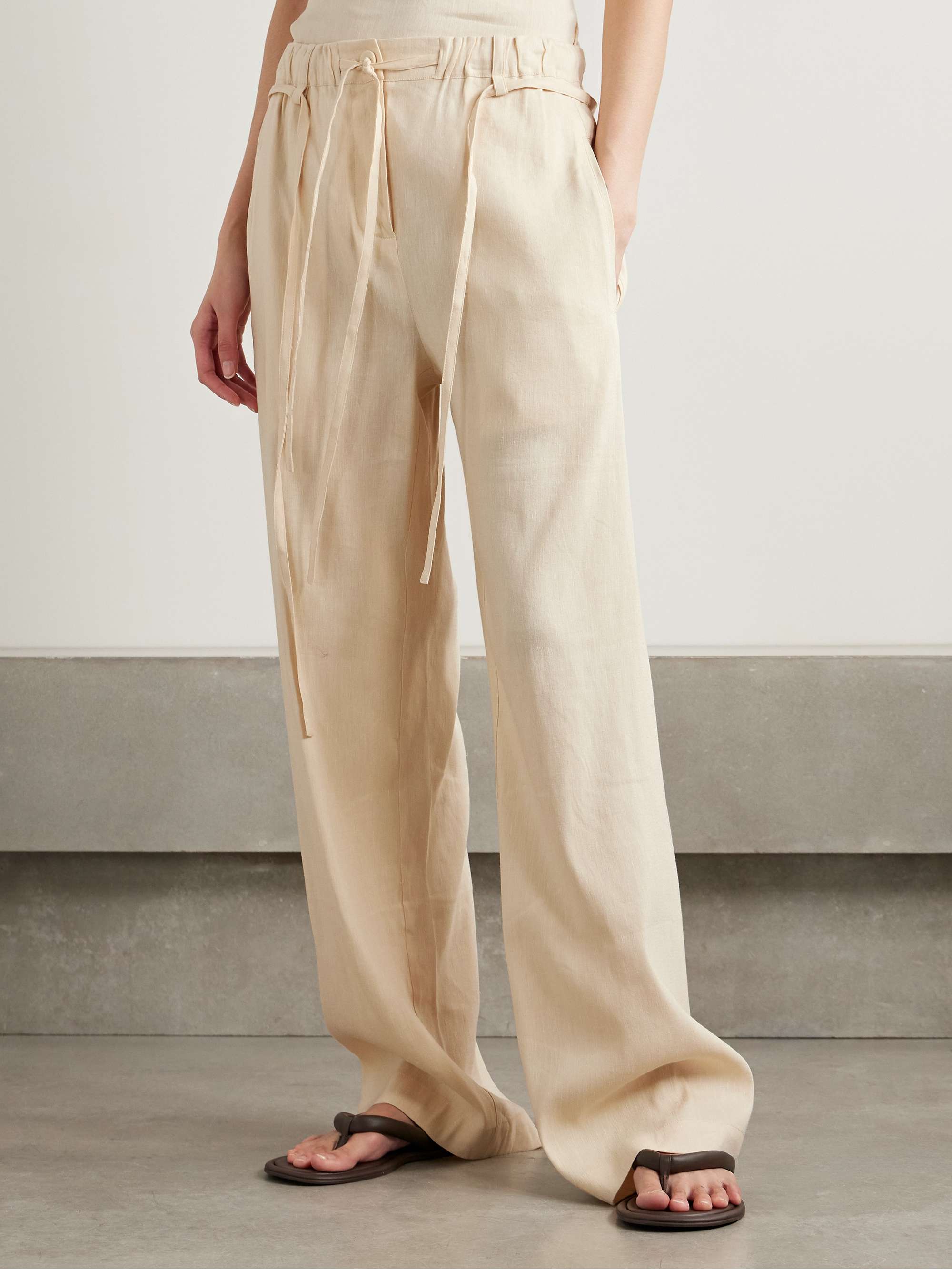 Magnus belted linen-blend wide-leg pants view