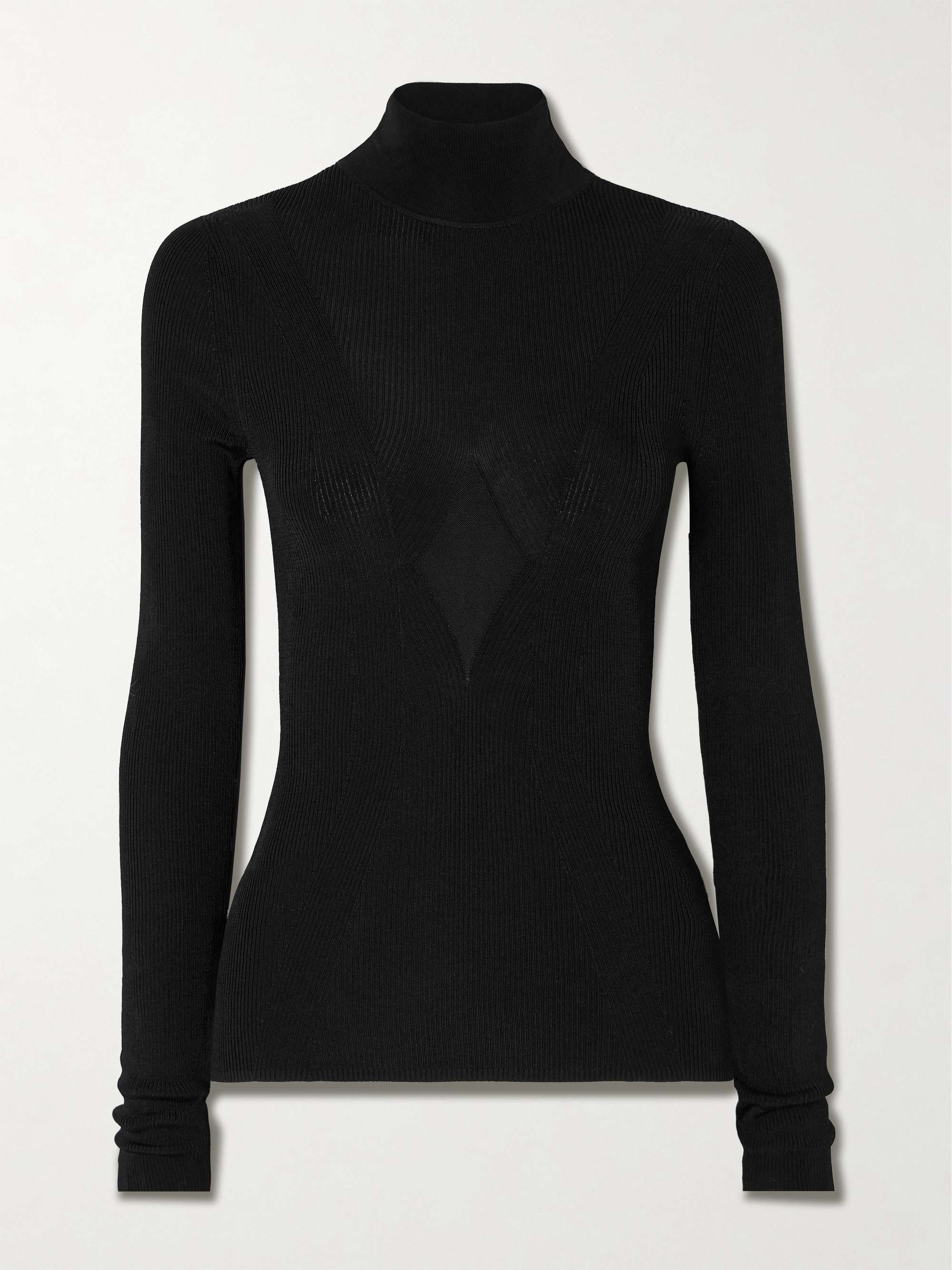 Polaris paneled ribbed-knit turtleneck top view