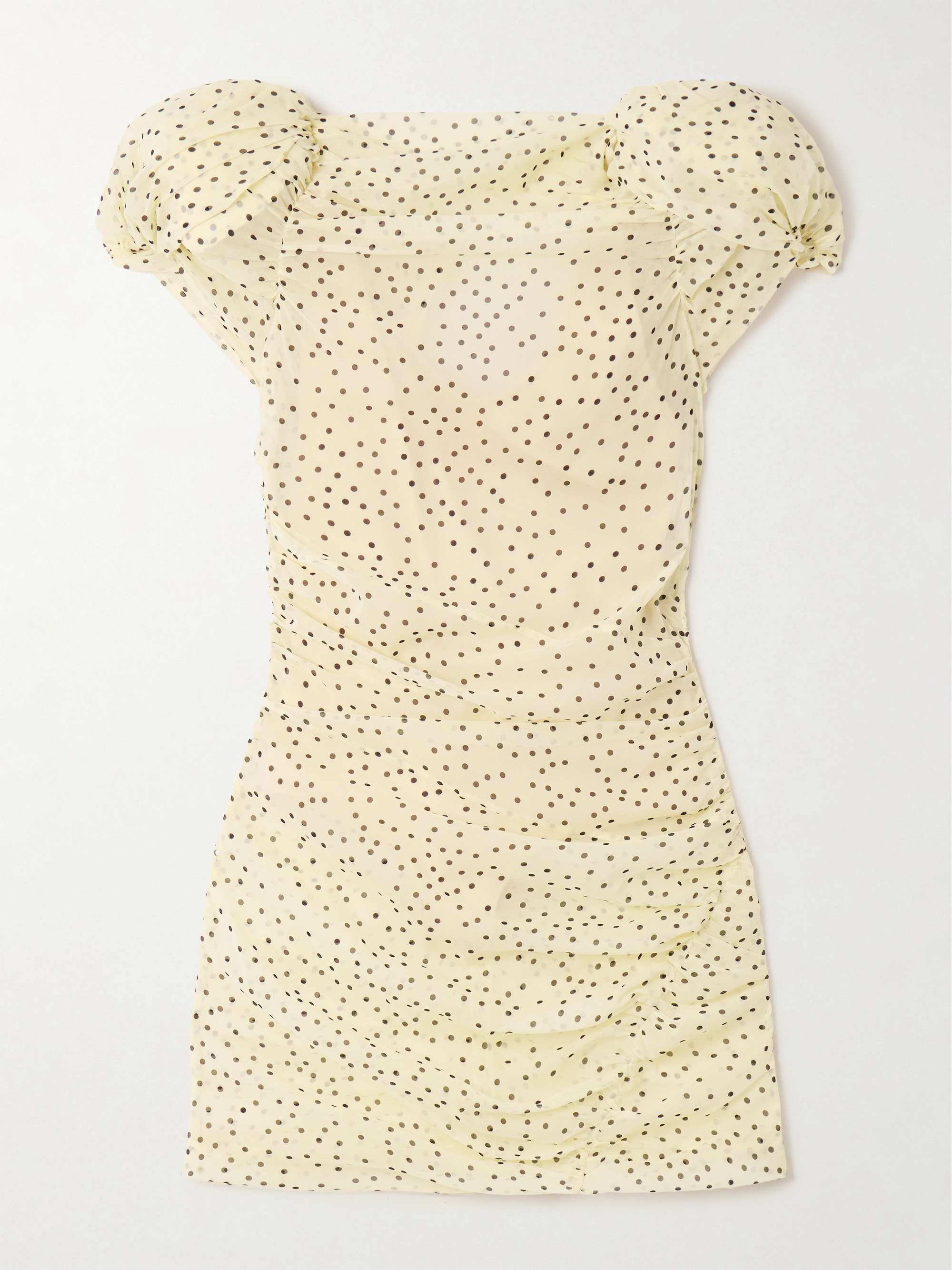 Ruched polka-dot silk-blend chiffon mini dress view