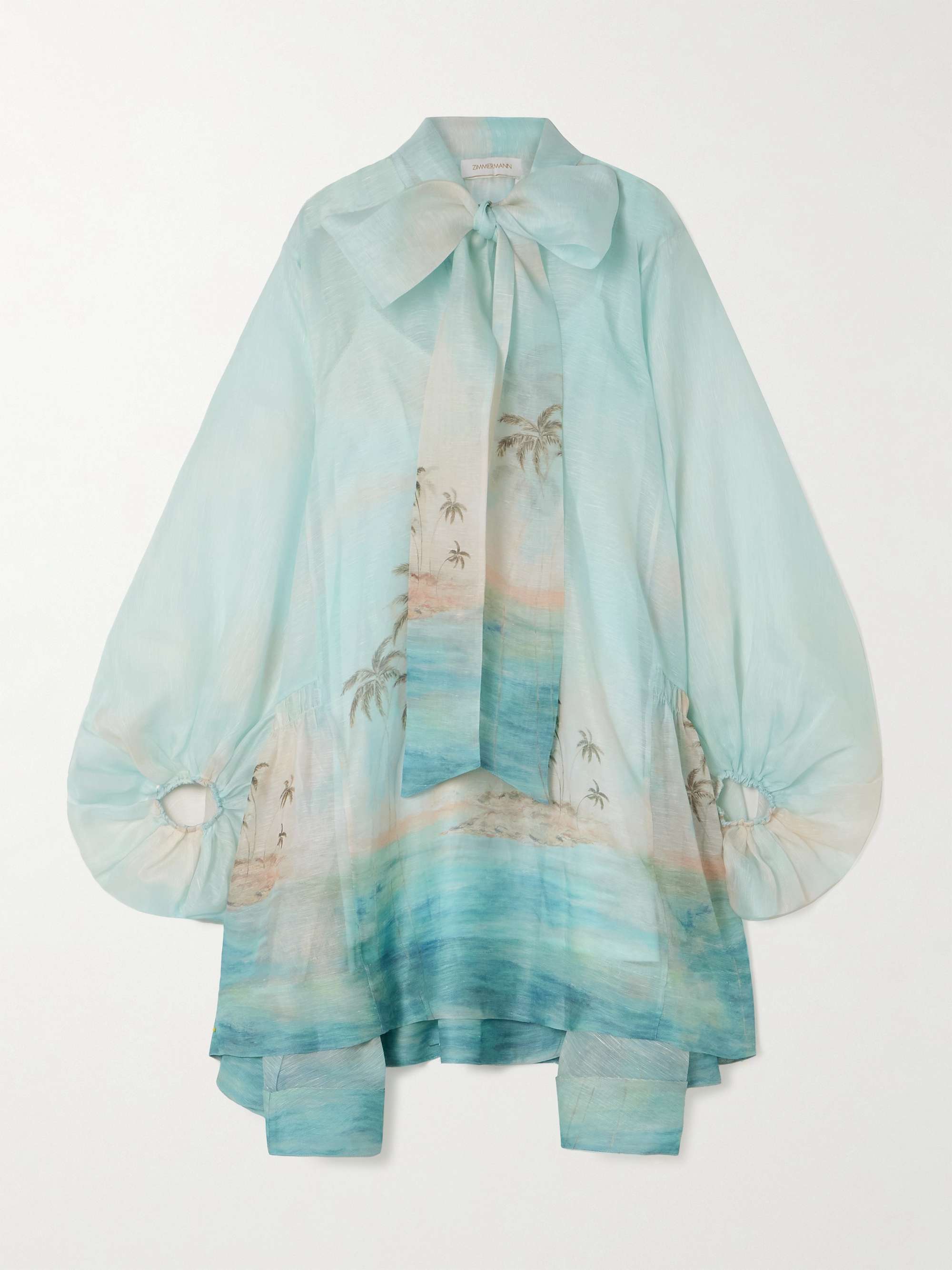 Illuminate Billow pussy-bow printed linen and silk-blend mini dress view